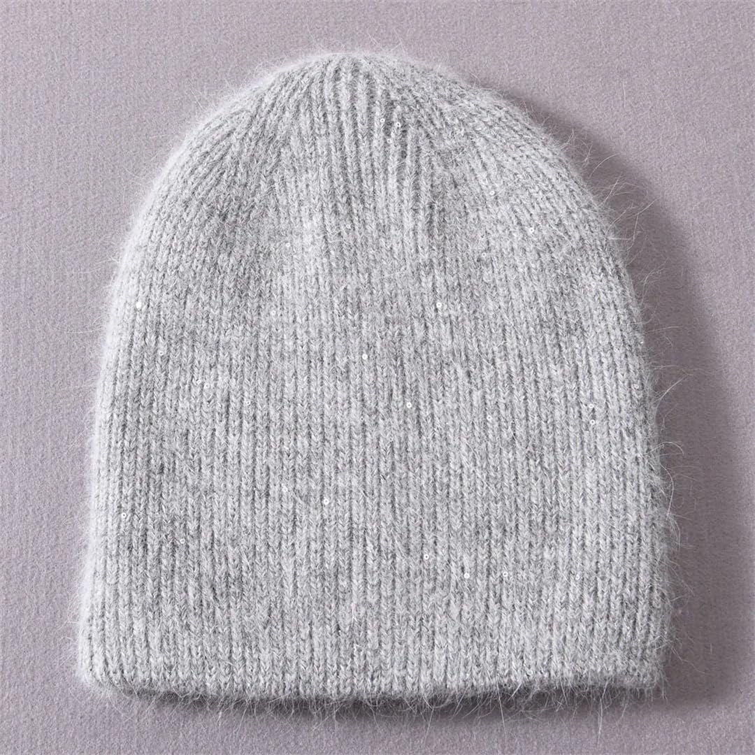 Wvapzxx Bonnet Femme Chapeau Fourrure Double Chaud Cachemire Femmes Couleur Unie Chapeau Tricoté