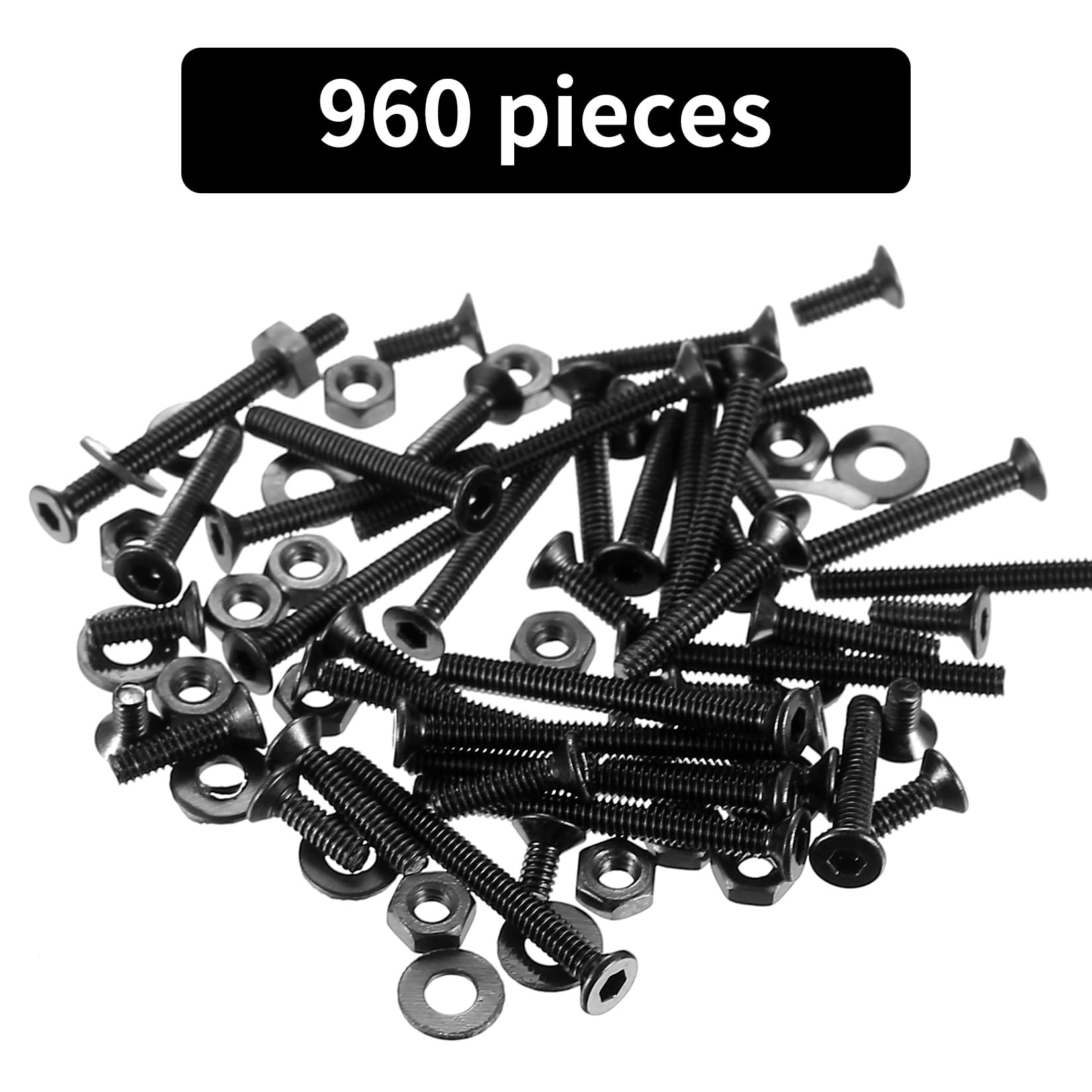 60 stuks M2 x 8 mm schroeven en moeren , zwart , verzonken
