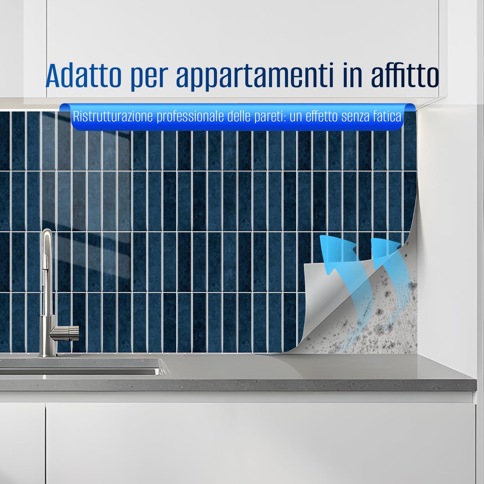 Adesivi per piastrelle 3D, autoadesivi, 30 x 30 cm, per soggiorno, camera da letto, cucina, bagno (Blu – Nero)