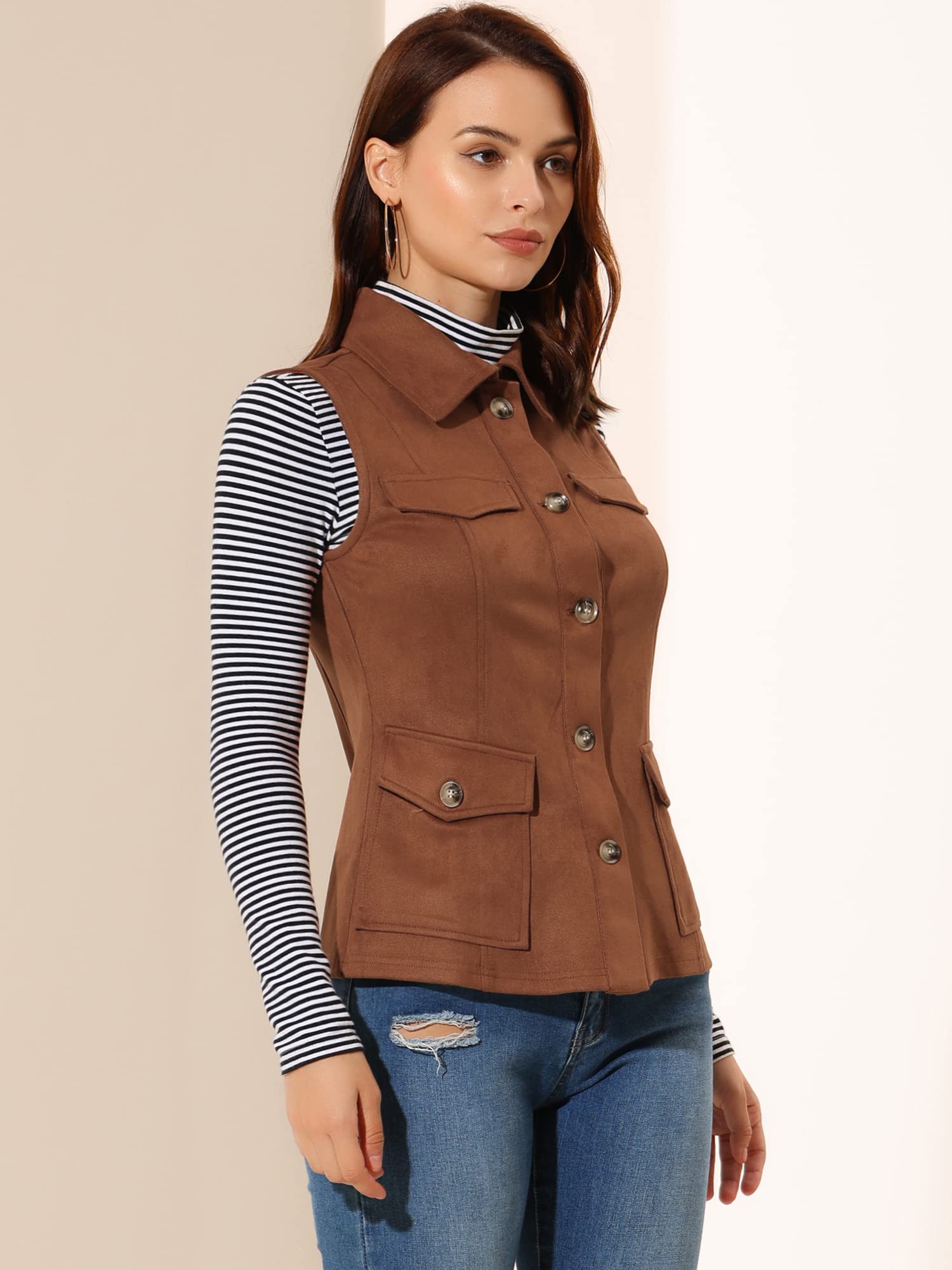 Allegra K Sleeveless Faux Suede Jacket Faux Suede Coat Femme