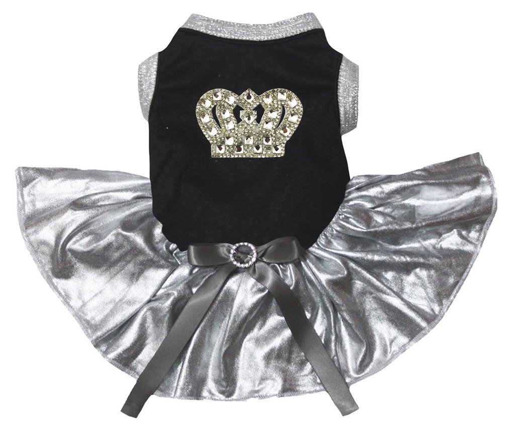 Robe argentée pour chiot vêtement souple anti-irritation avec motif couronne chic