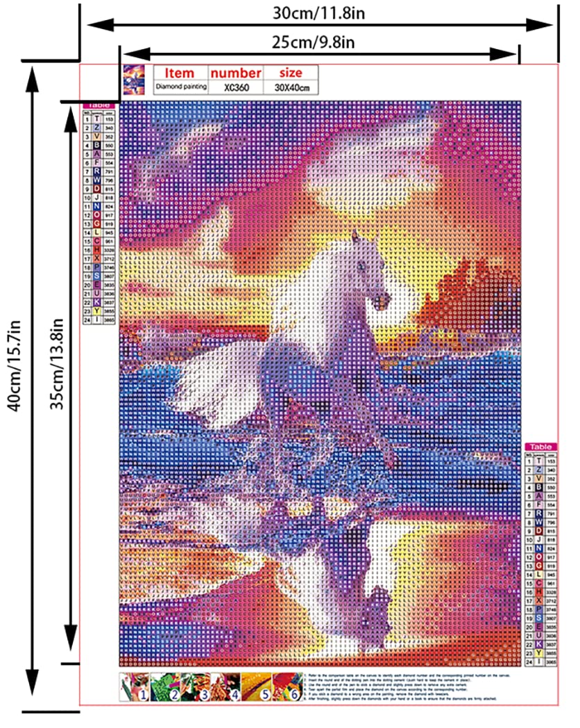 LUOGE Kit De Broderie Diamant 5D Pour Adulte, Enfant DIY Diamonds By Numbers - Cheval - Kit Complet De Point De Croix - Cristal - Broderie Diamant - Pour Décoration Murale (40