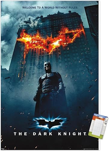 Trends International DC Comics Movie - The Dark Knight - Póster de pared de una hoja con logotipo de Batman en fuego, 22.375 x 34 pulgadas, paquete