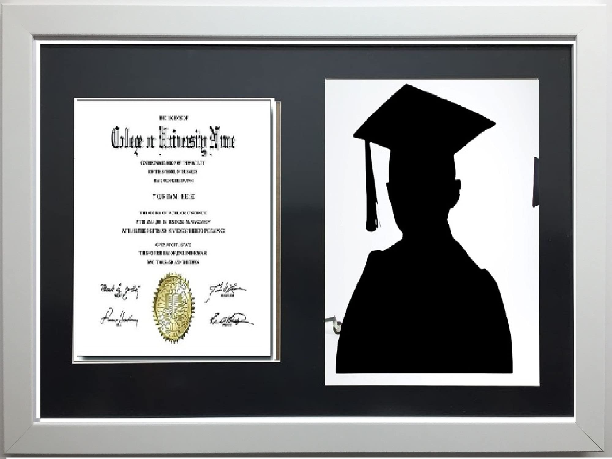 Graduation Black Mount Double Photo Frame for 1 A4 Certificate and 8X10'' Photograph (White)