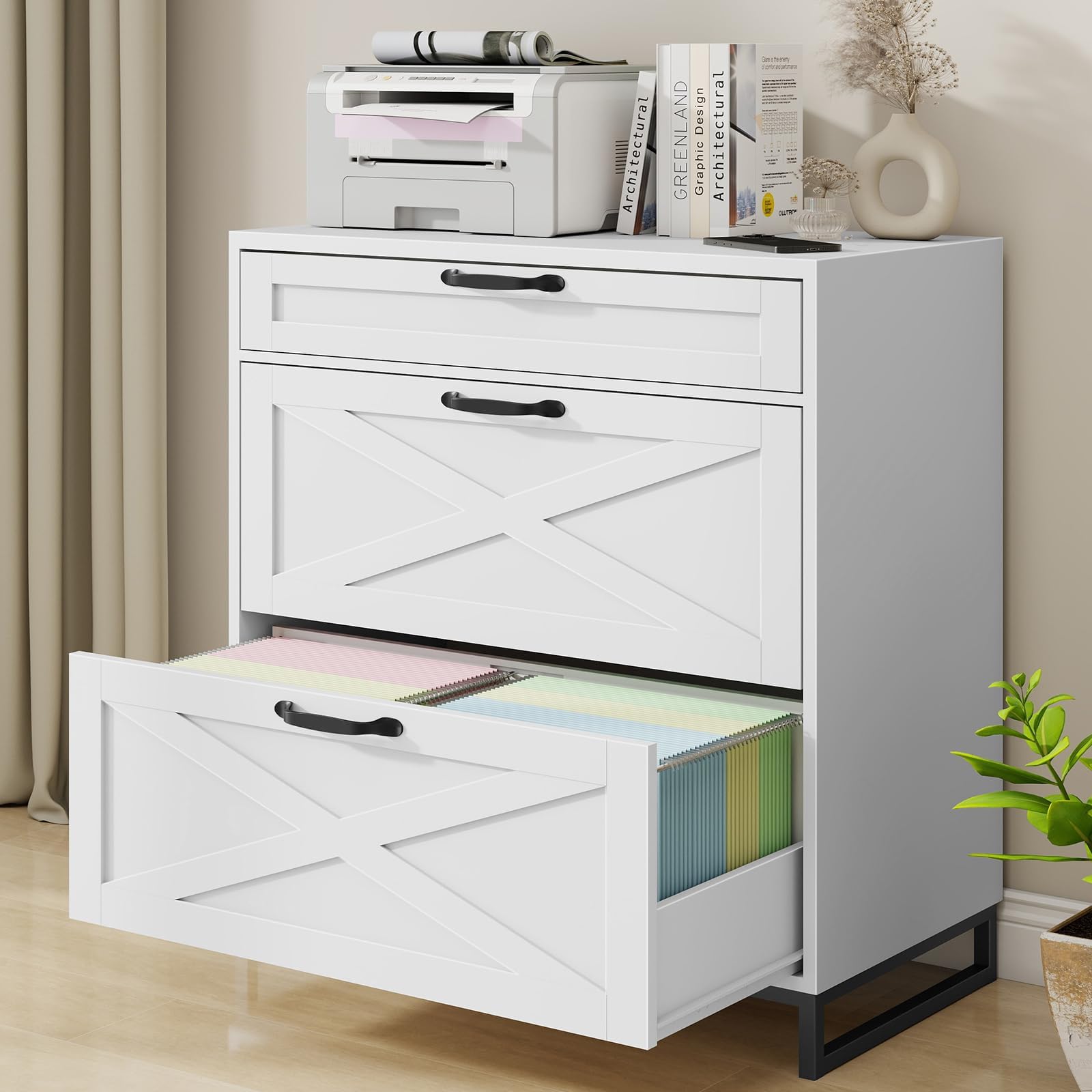 Amazon.com: Lateral File Cabinet with 3 Drawers, Modern Farmhouse File ...
