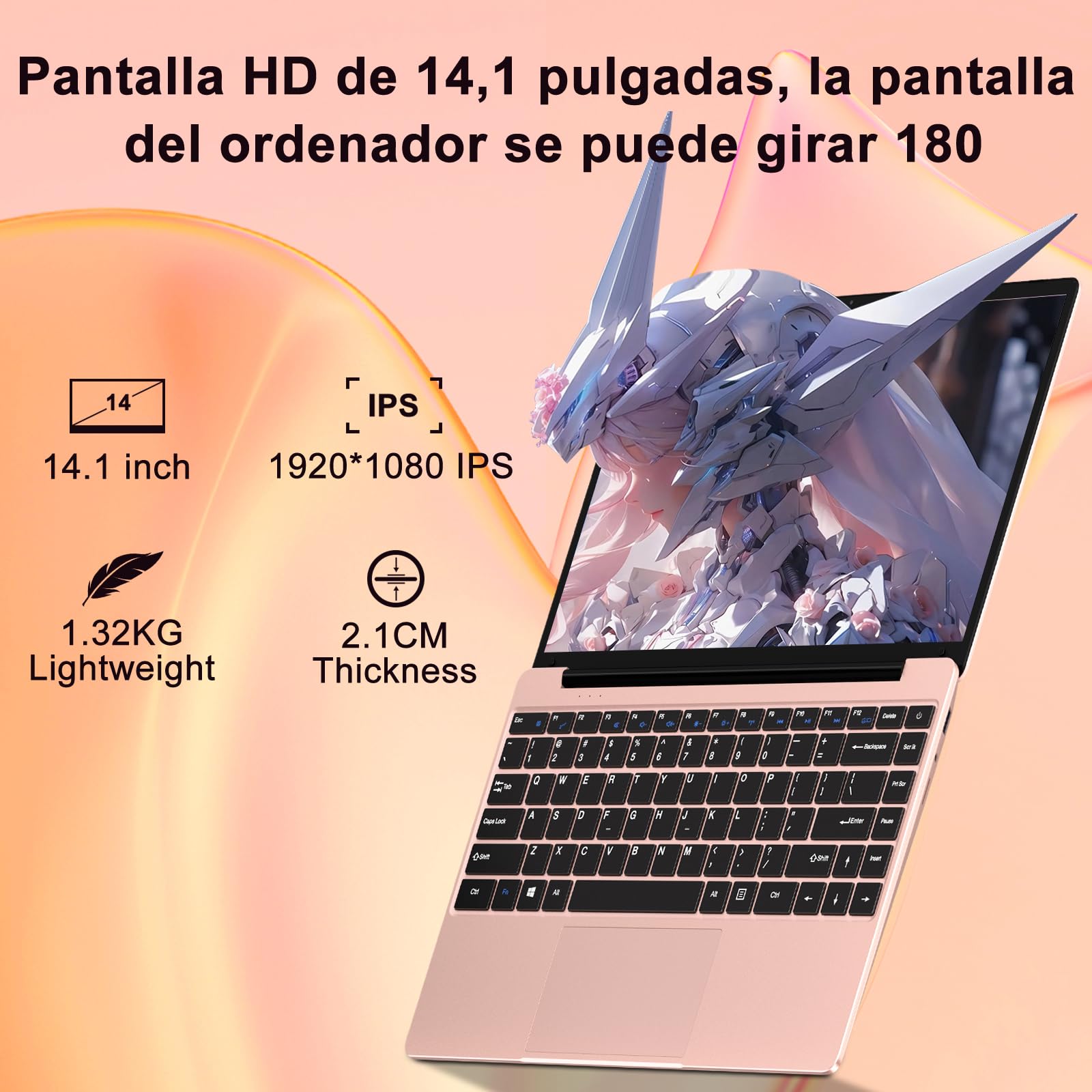 Ordenador Portatil Celeron N4020 Up to 2.8Ghz, Ordenadores Portatiles 14 Pulgadas Win 11 con 5G WiFi 6+256GB SSD Expansión 1TB, BT 4.2 1920*1080 FHD Mini Puerto Multimedia Portatiles Buenos-Oro