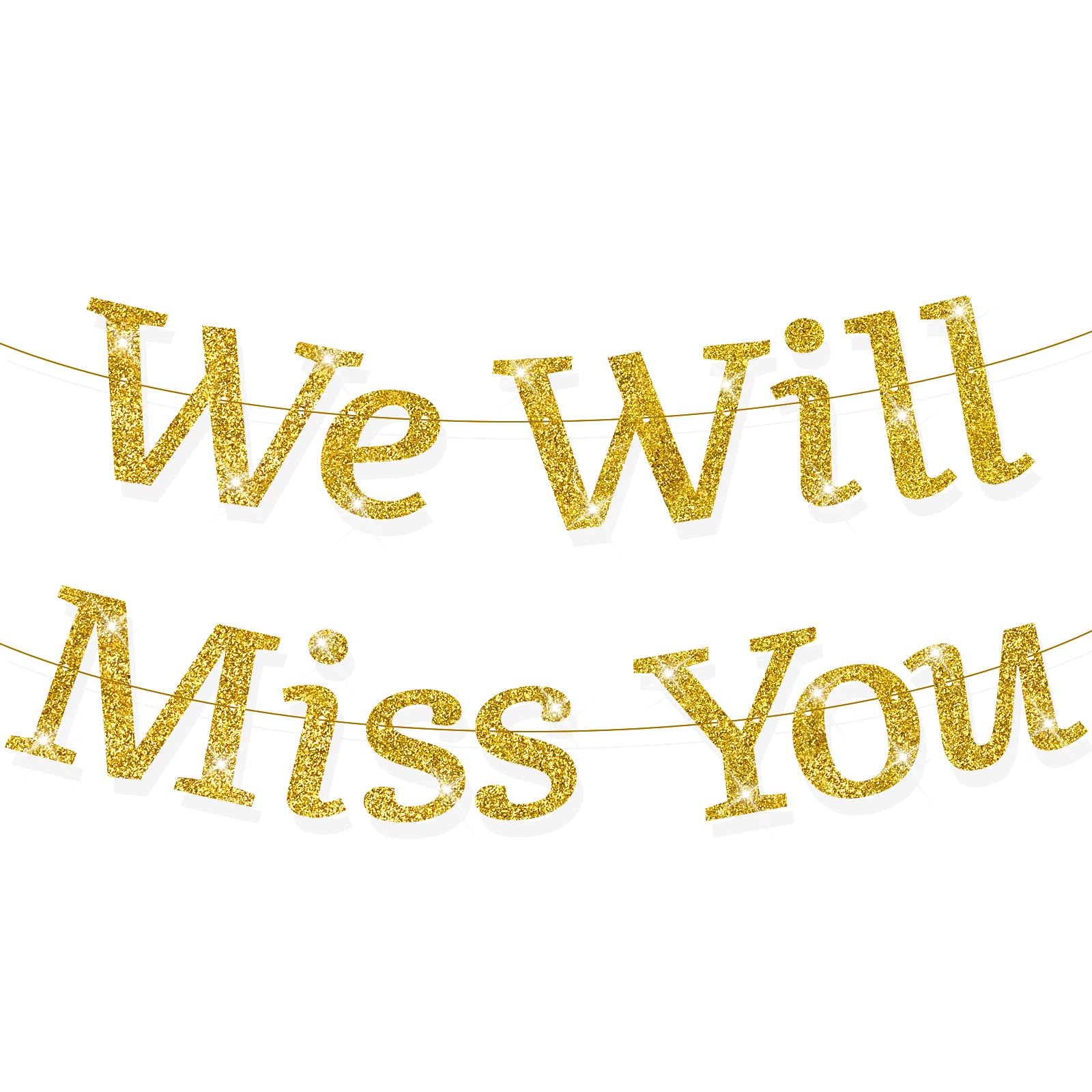 We Will Miss You Banner Gold Glitter No DIY 11.5 ft Graduation Retirement Party Decorations Goodbye Decorations Going Away Party Decorations for Going