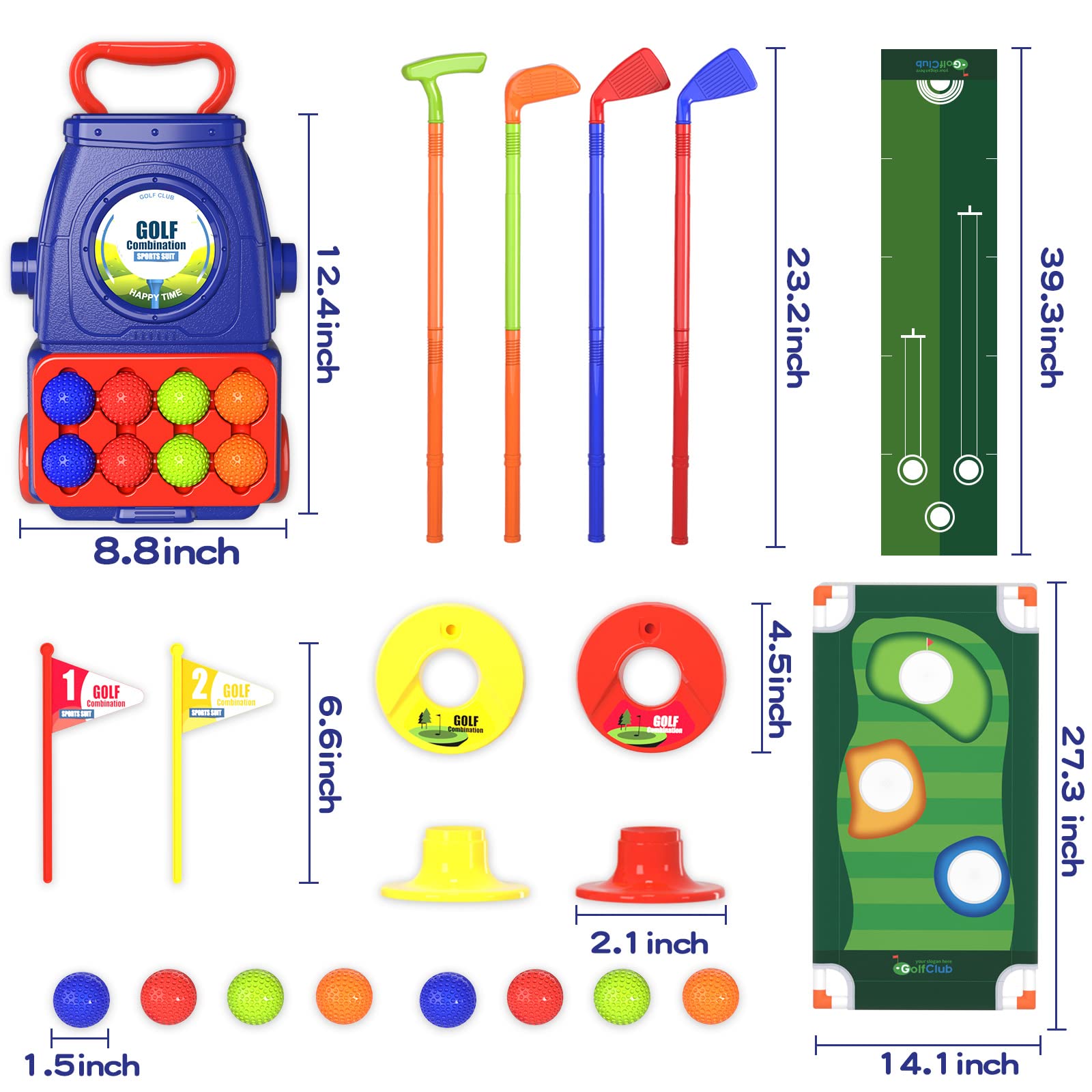 QDRAGON Zestaw Zabawek Golfowych dla Dzieci, Mini Golf Case z 4 Kijami Golfowymi i 8 Piłkami Mini Golf Play Set Kids Games Gift dla Dzieci, Chłopców, Dziewcząt 3 4 5 6 Lat