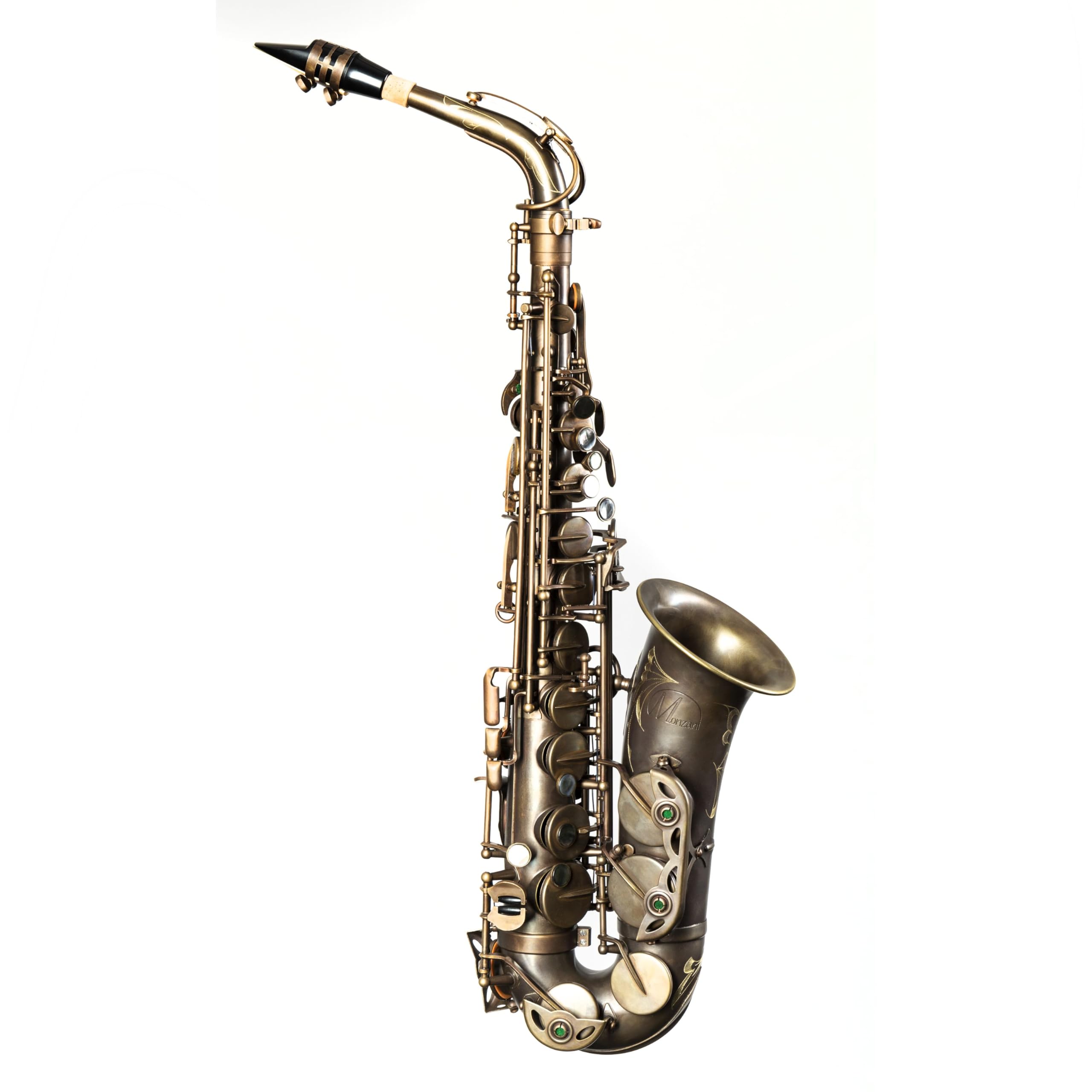 Monzani MZAS-580 Altsaxophon, Unlackiert, Messingkorpus, Handgraviert, Vintage Sound, Inklusive Mundstück und Wischer, Koffer und Tragegestell, Perfekte Intonation, Hochwertige Polster, Blaustahl