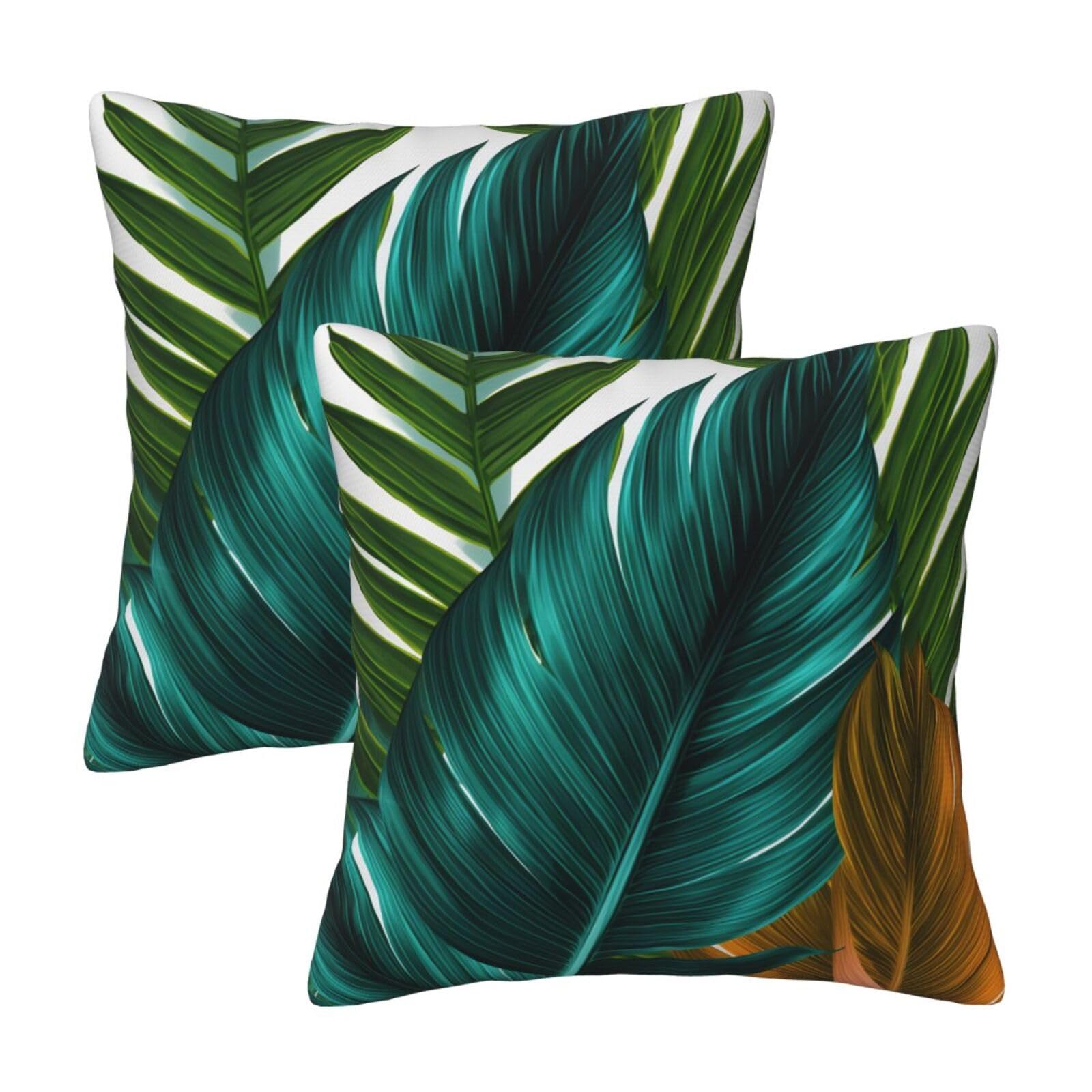 Tropical Palm Tree Leaf Throw Pillow Cases 2 Pack Square Pillowcases Soft Pillow Protectors for Couch Livingroom Sofa Bed Office Car,30x30 CM