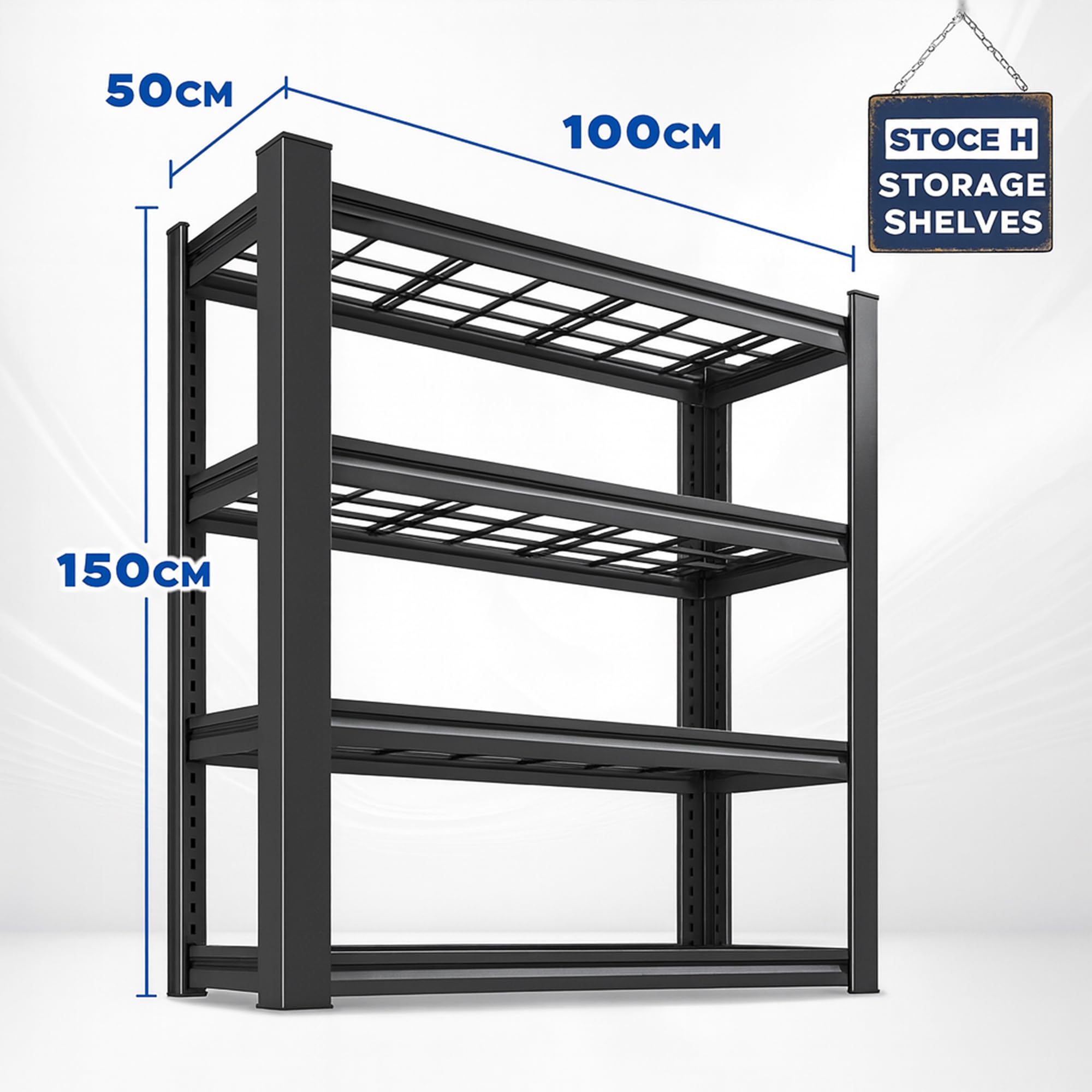 BOUDECH Mesh 150 - Scaffale in Metallo 150x100x50 cm con 4 Ripiani in Reticolato Scaffalatura per Garage Portata 1365Kg Nero