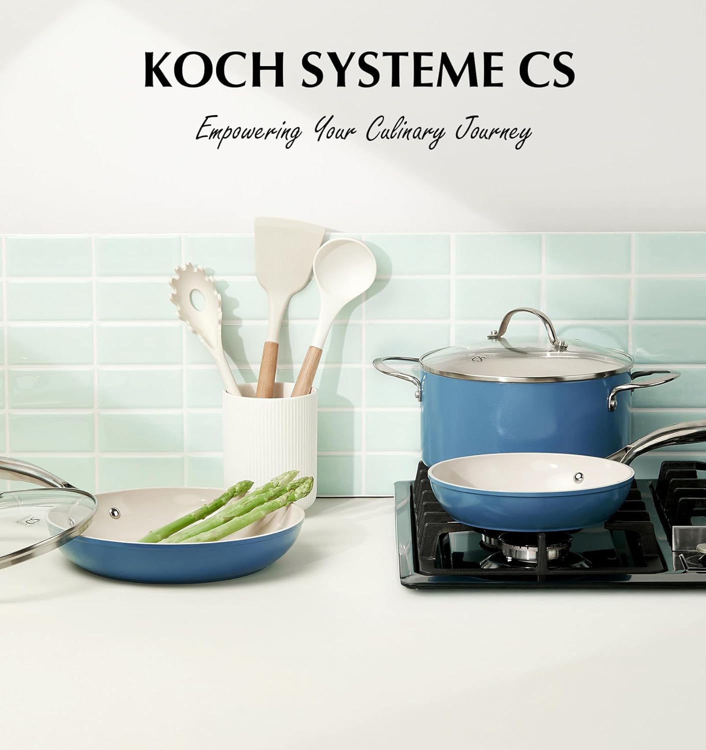 KOCH SYSTEME CS Nonstick Frying Pan with Lid, 10 Inch Non-stick Pan with Stay-Cool Stainless Steel Handle, Omelet Pan with Nonstick Ceramic Coating, PFOA Free, Dishwasher & Oven Safe, Blue