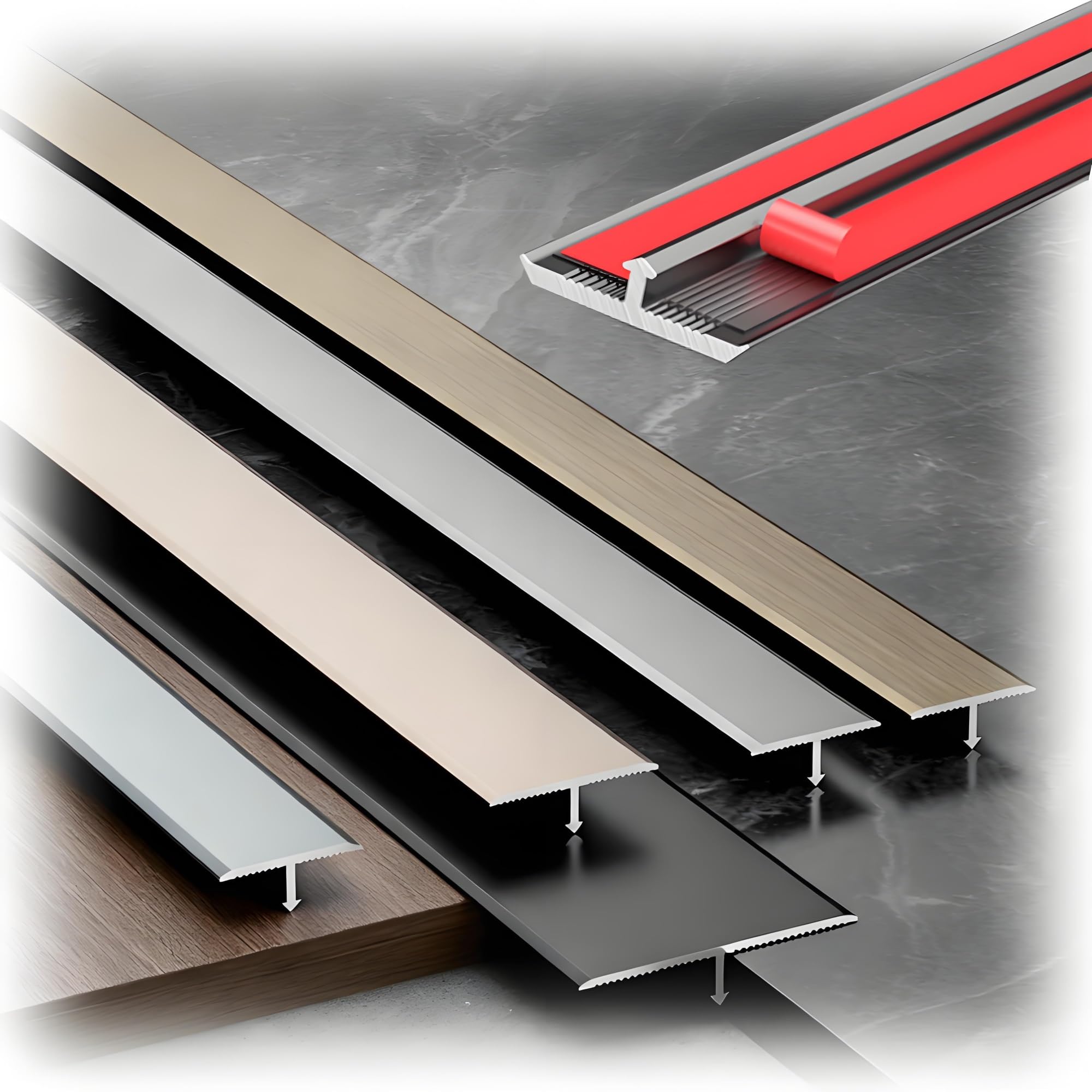 3 Stück Übergangsleiste Boden Aus Alu Selbstklebend, Länge 90cm, Breite 15 20 25 30 40 50 60mm T Profil Übergangsprofil Übergangsschiene, Türschwellen Leiste(Gunmetal Grey,1.5cm/0.59in)