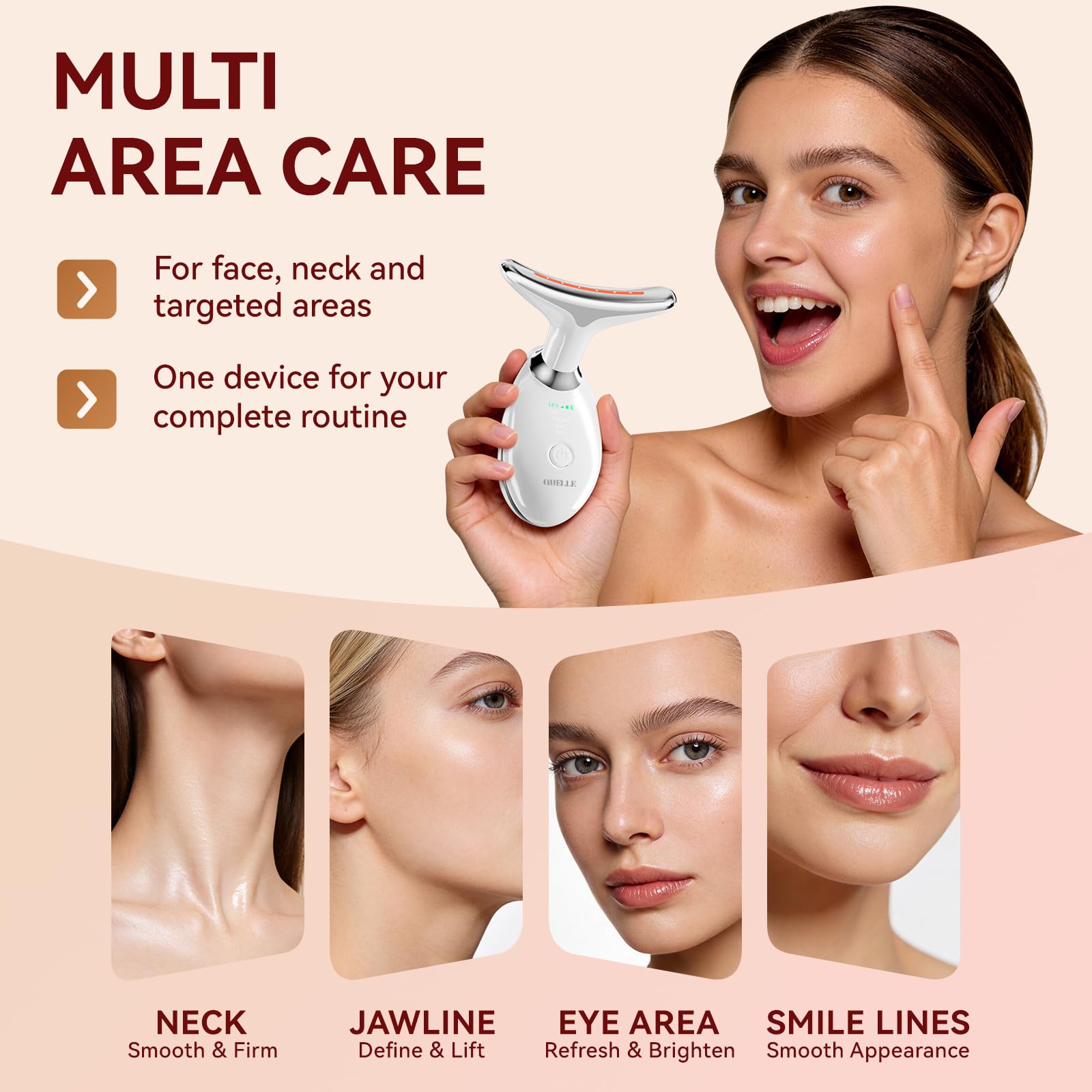 QUELLE Appareil Massage Visage Anti Rides, Masseur Visage Électrique Lifting avec 7 Couleurs LED et EMS, 3 Modes et Chaleur 45°C, Appareil Lifting Visage pour Massage Visage et Cou