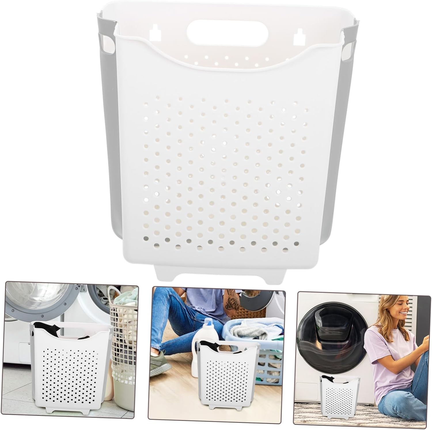 Amosfun Foldable Wall Hanging Laundry Basket Large Ivory White Collapsible Storage Holder for Dirty Clothes Towels Bathroom Washroom Space Saving Laundry Container