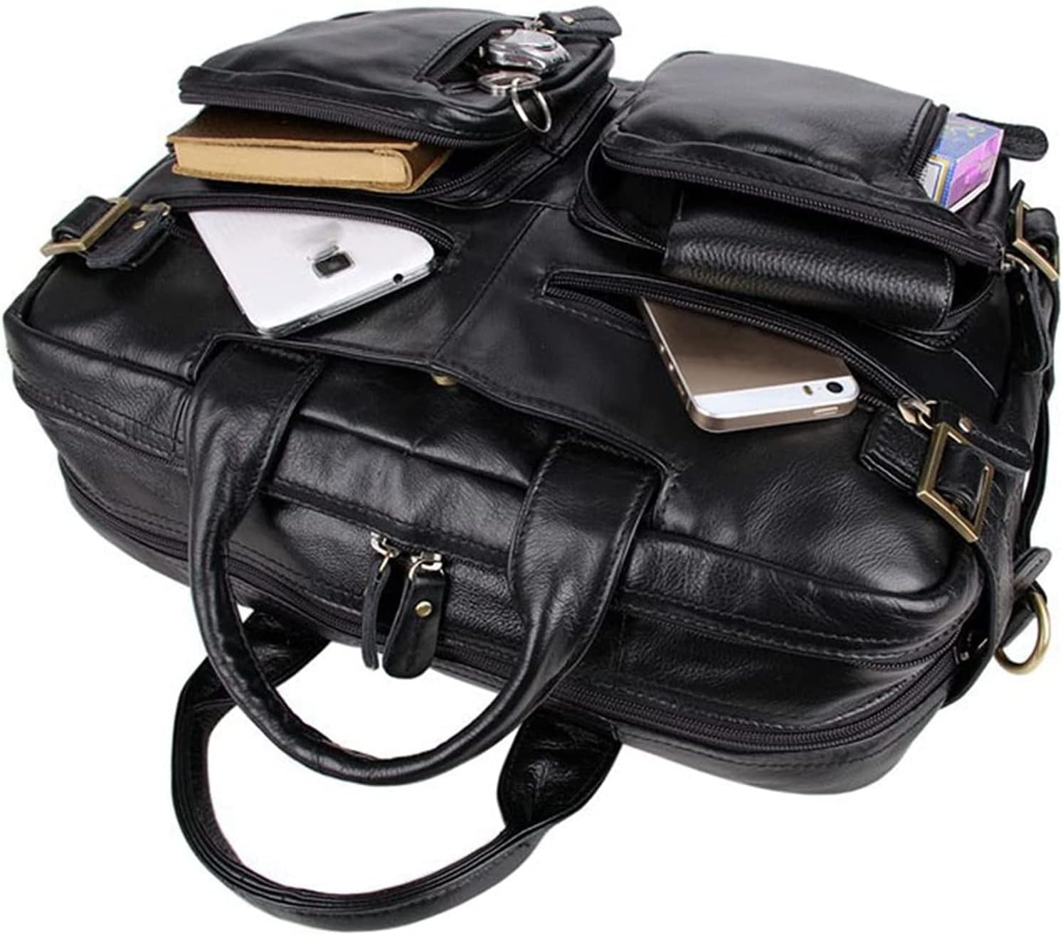 Leather 17inch Laptop Backpack Briefcase Big Capacity Shoulder Bag Tote Satchel Messenger bag