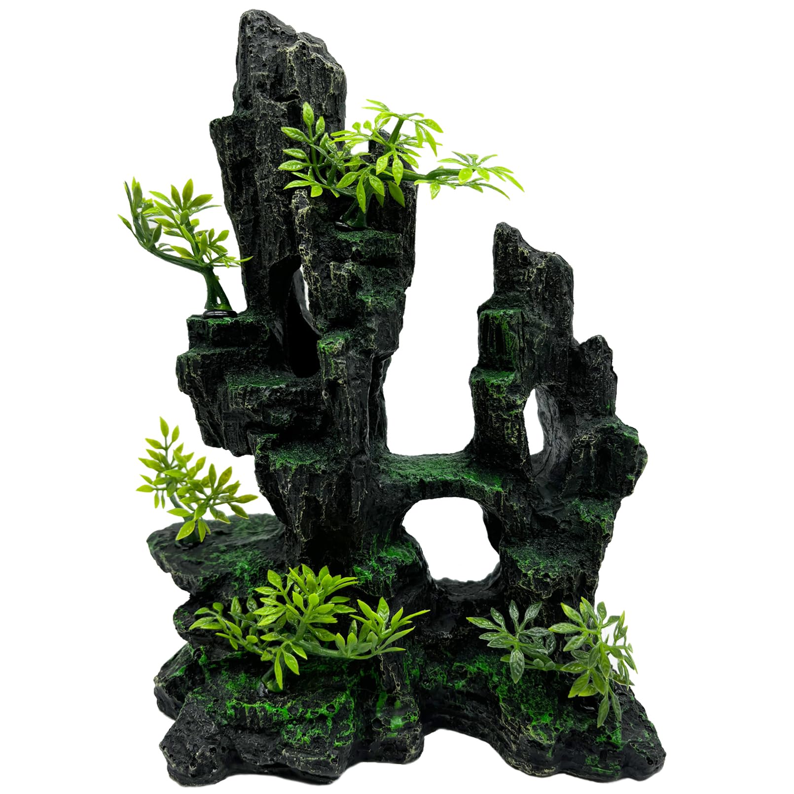 Tfwadmx Aquarium Mountain View Moss Tree Rock Cave Fish Tank Stone Ornament Landscape Decoration with Small Plants