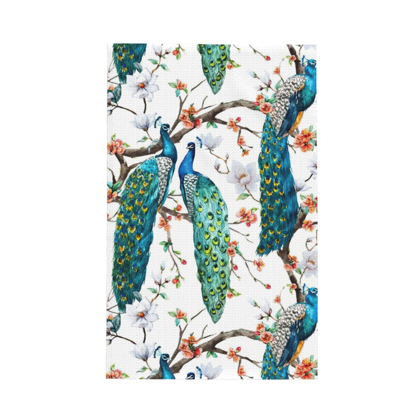 XXahnbm Beautiful Peacock Flowers Print Waffle Kitchen Towel,Absorbent Hand Towel