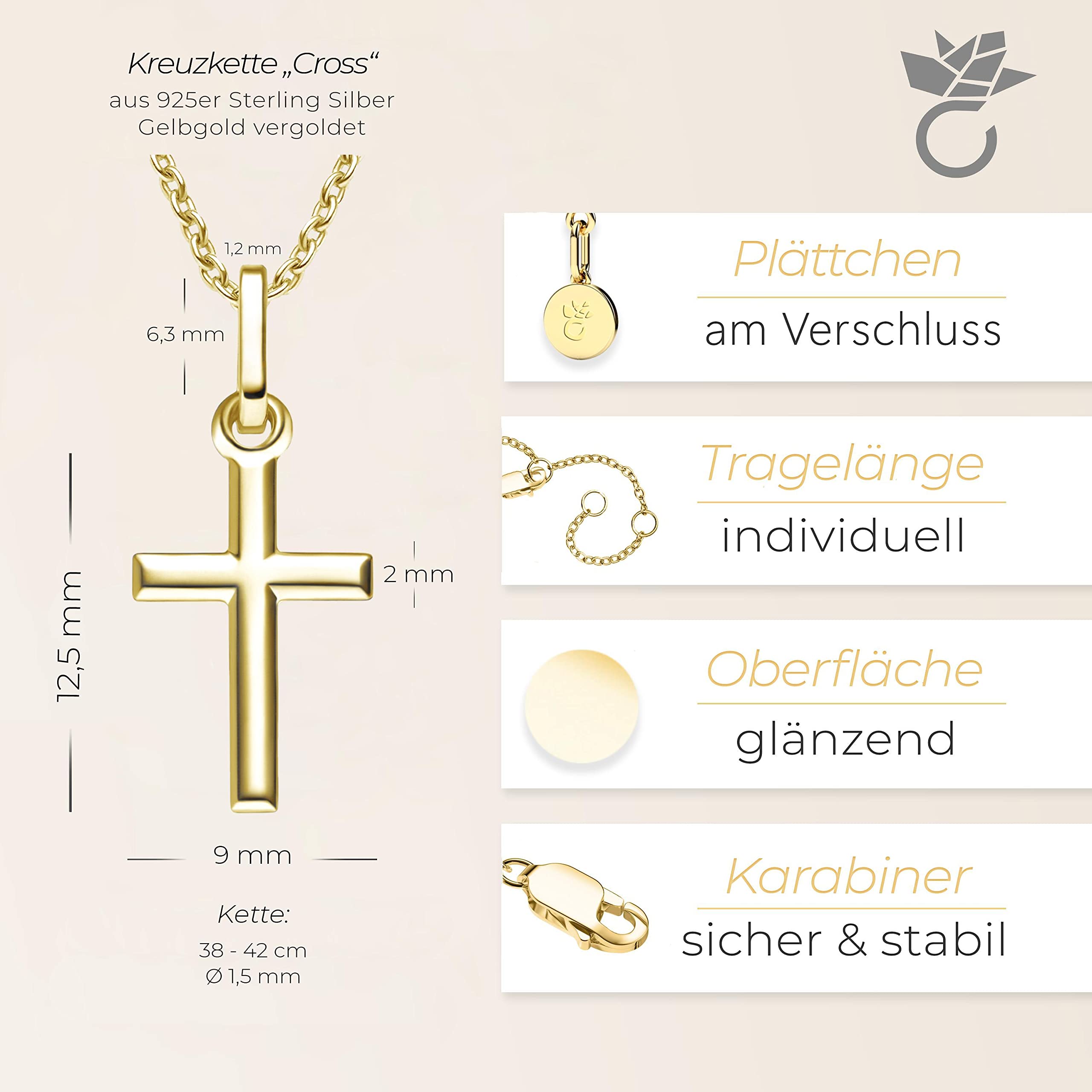 Kreuz Kette Taufkette Mädchen Junge Baby Gold (Silber 925 vergoldet) | Halskette mit Kreuzanhänger klein Kreuzkette Kinder, Schmuck Geschenk zur Geburt Taufe Kommunion Taufgeschenk Patenkind