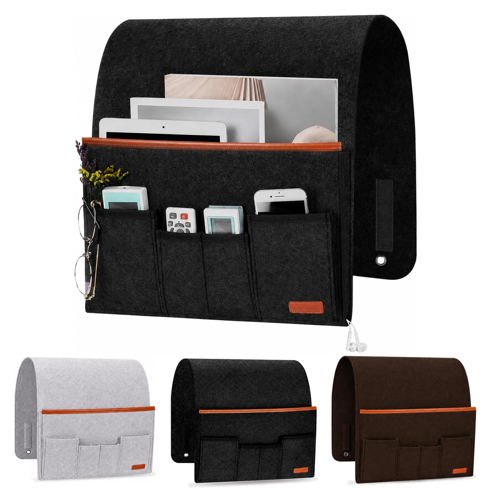 Sofa Remote Control Holder Armchair Caddy, Sofa Armrest Hanging Storage Bag 5 Pockets Multifunctional Couch Organizer for TV Remotes,Magazines,Armrest Storage Bag for Armchair Bedside (Dark Grey)