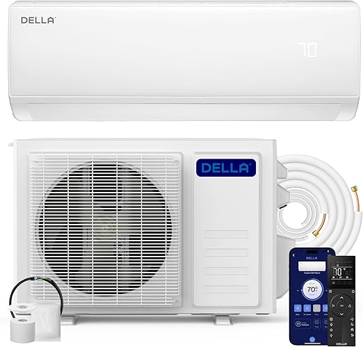 DELLA Econo Series 11000 BTU Mini Split Air Conditioner 17 SEER2 with Heat Pump, Cools up to 550 Sq.Ft, Wifi Enabled AC & Heater Ductless Inverter System Works with Alexa, 16ft Installation Kit