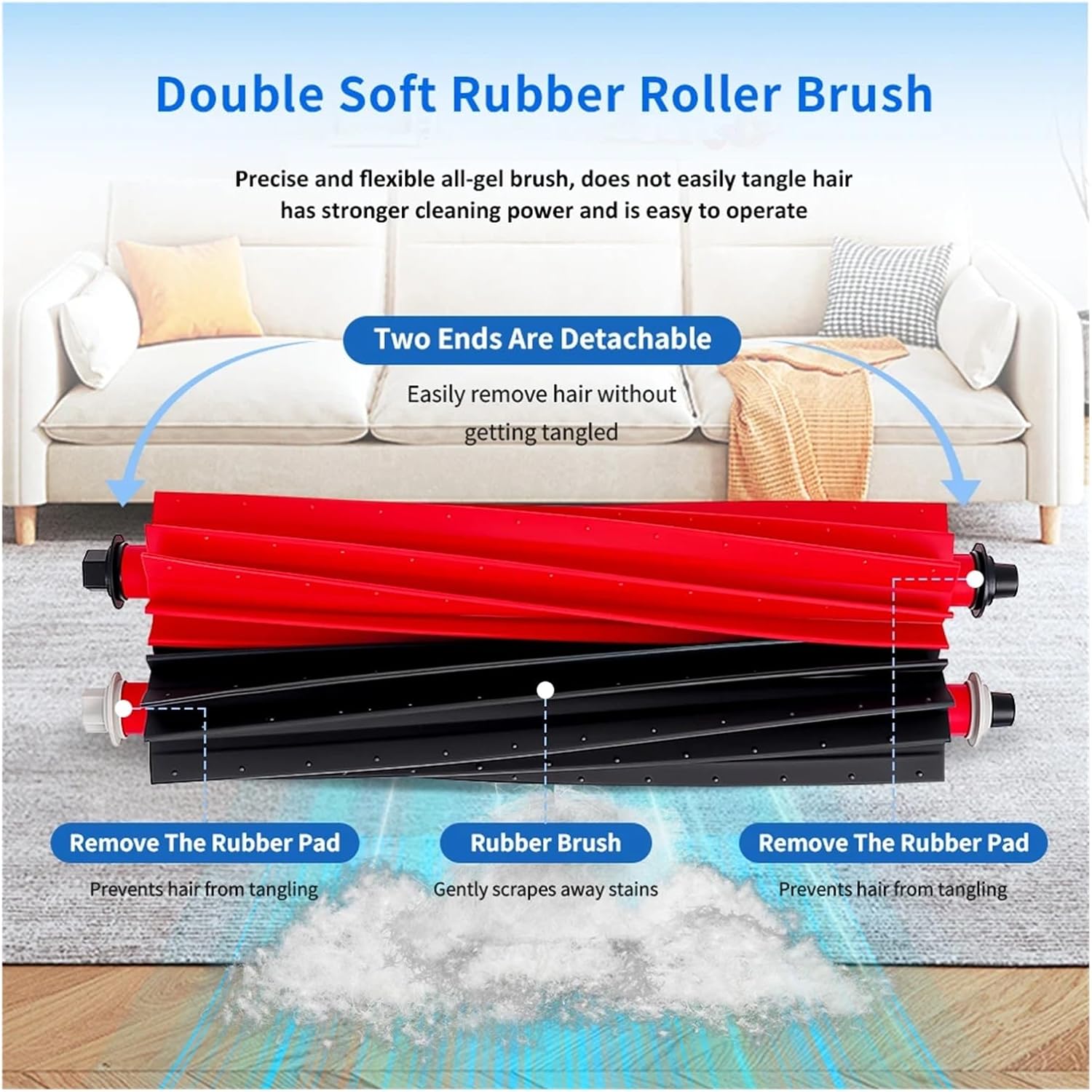 Main Brush Accessories for Roborock S8 MaxV Ultra G20S V20 P10S Pro P10S Pro Plus Robot Vacuum Cleaner Detachable Roller Brushes(2PCS)