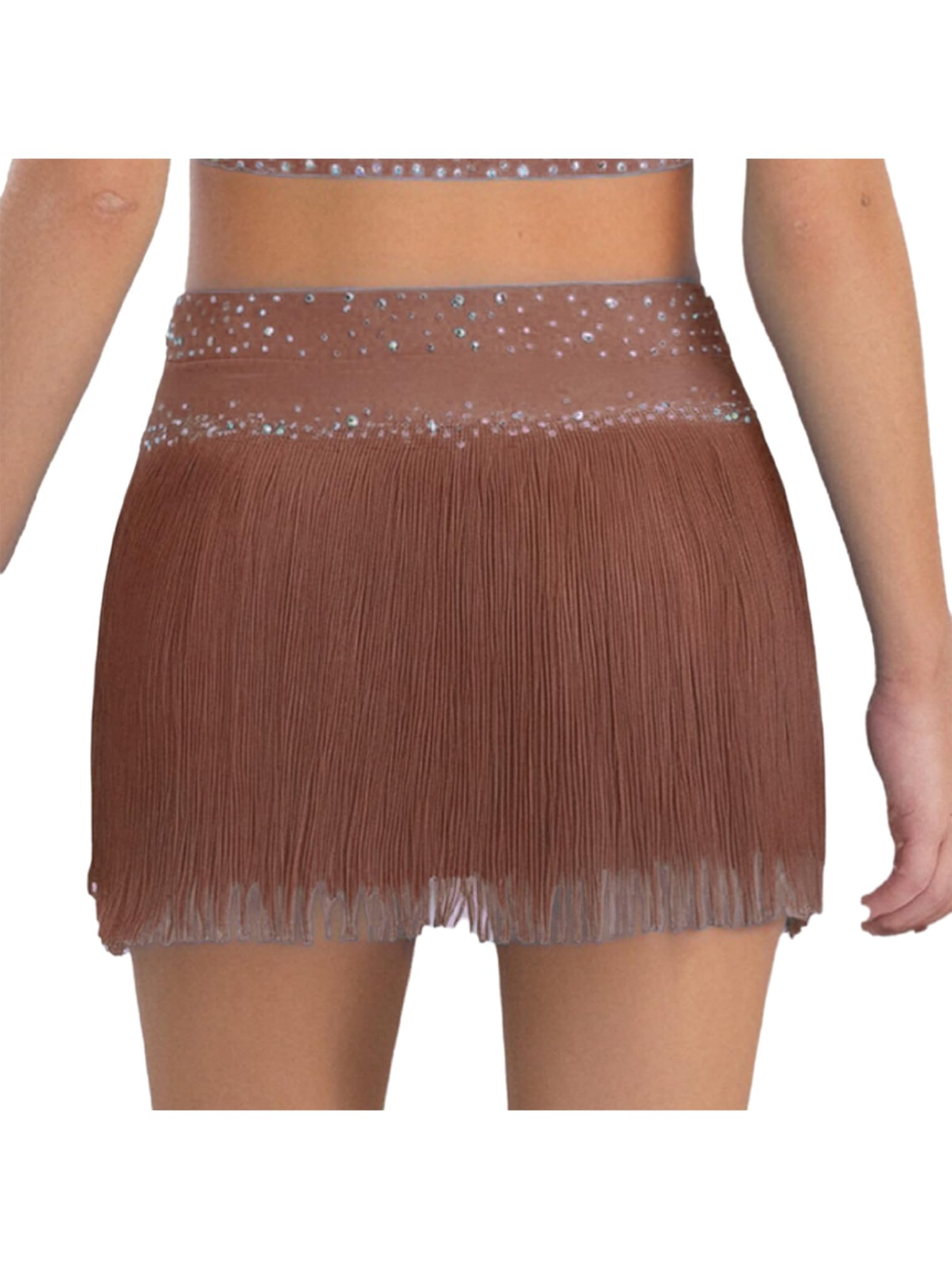 Oyolan Falda De Vientre con Flecos para Niñas Falda Cintura Elástica Mini Capas con Borlas Latinas para Salón De Baile — view 2