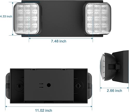 Miniatura 4 de SPECTSUN - Paquete de 2 letreros de salida LED negros con luces de emergencia y batería de respaldo, ajustable, cableado, 2 cabezales LED,