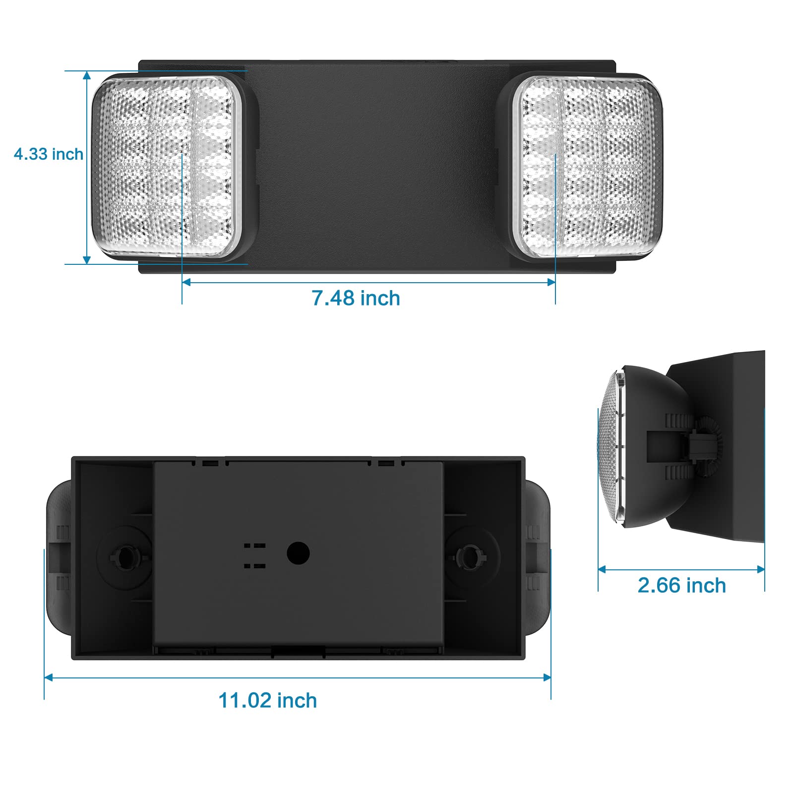 Spectsun LED-Notausgangsschild mit Notlichtern und Batterie-Backup, verstellbar, fest verdrahtet, 2 LED-Köpfe, UL-zertifiziert, 120–277 VAC/kommerzielle Notfallleuchten für Zuhause/Geschäft, 6 Stück