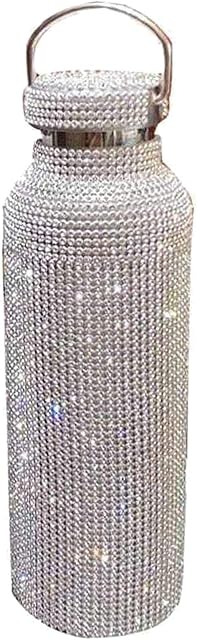 Diamond Water Bottle, Stainless Steel Thermos Water Bottle,Glitter Water Bottles Refillable Water Bottles for Women Silver (750ml)