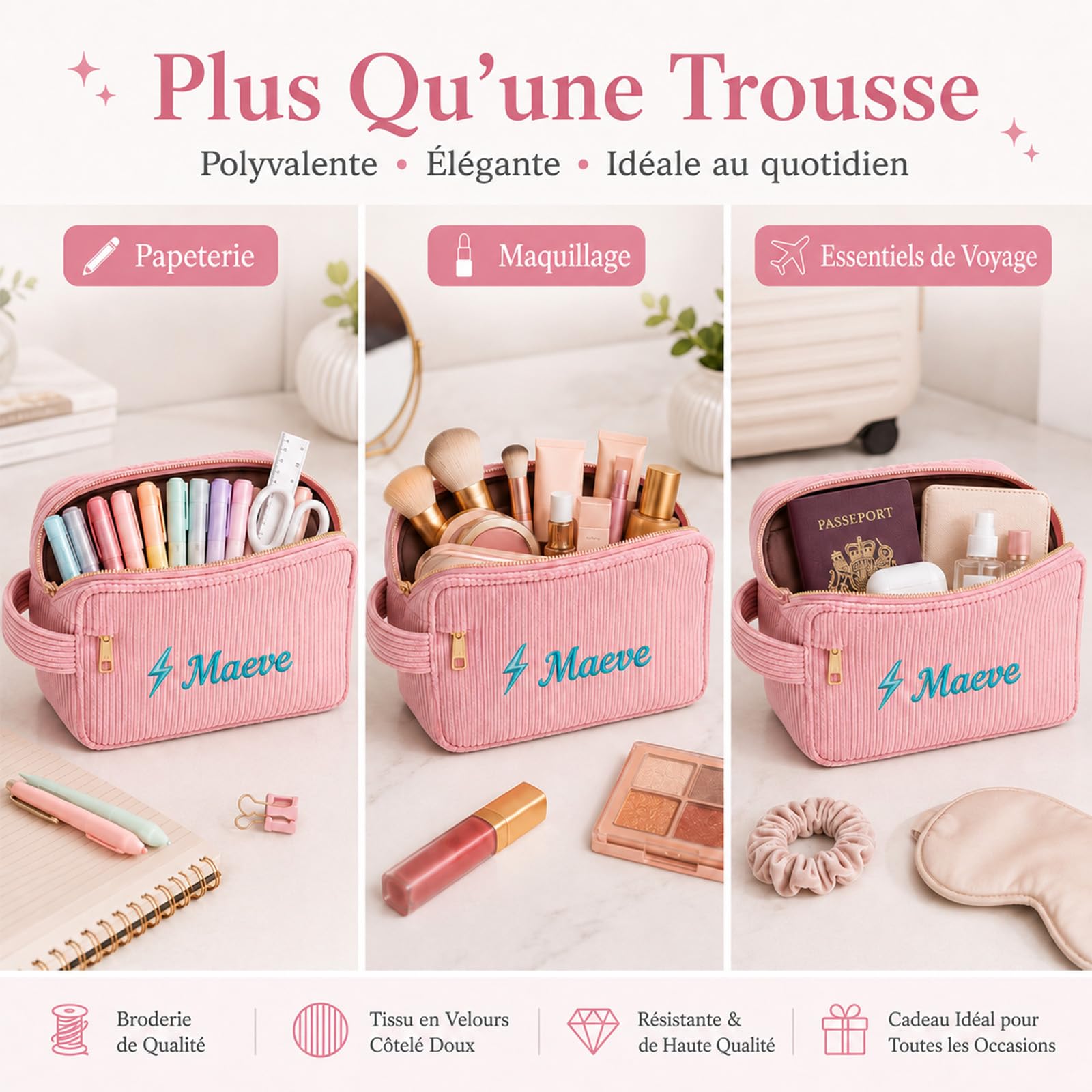 4 Pezzi Astuccio Personalizzato con Cerniera per Donna e Uomo Viola | Astuccio Individuale per Ragazze e Ragazzi, Portapenne Portatile per Ufficio, Compleanni, Ritorno Scuola, Natale e Insegnanti