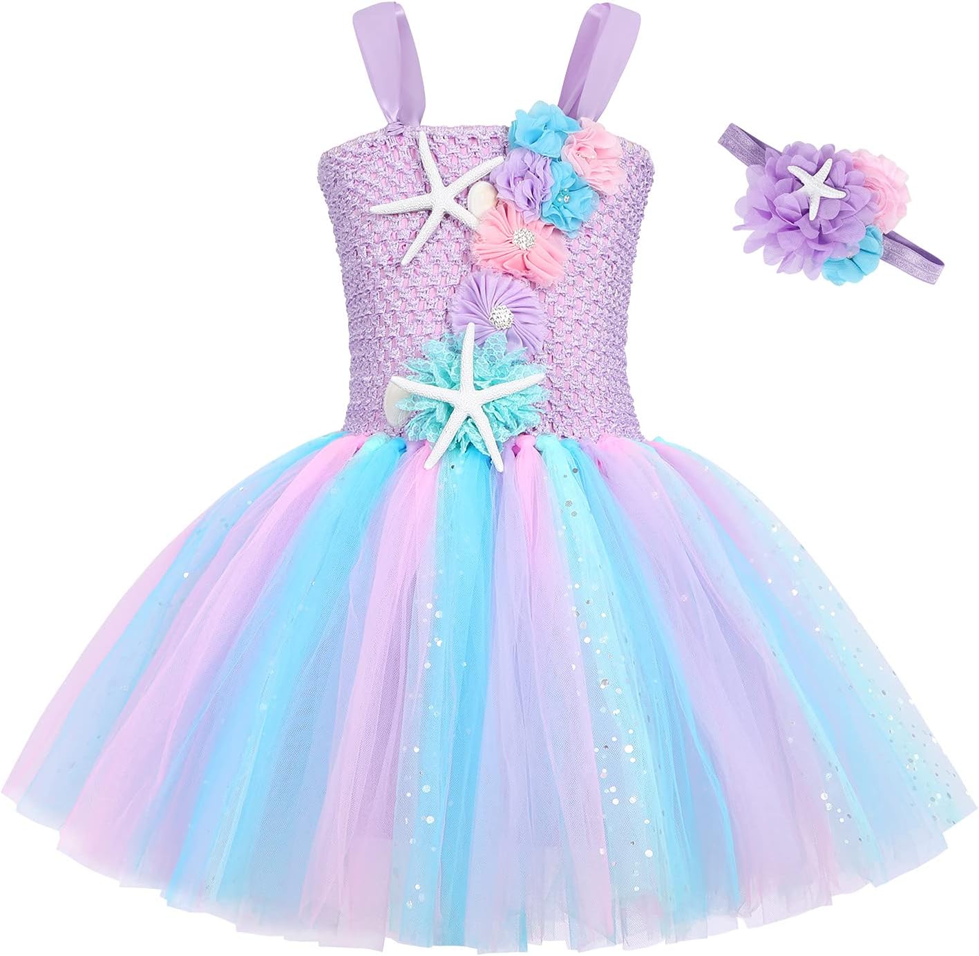 Mermaid Tulle Tutu Dress Girls Mermaid Birthday Party Princess Dress Kids Halloween Costume Outfits