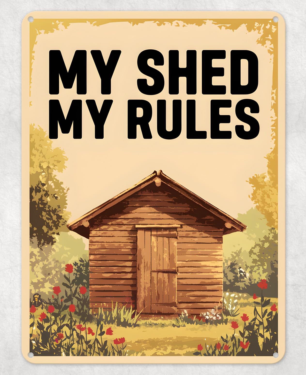 Yelacecca My Shed My Rules Funny Metal Poster Wall Tin Sign Man Cave Shed Home Plaque Retro Metal Sign Tin Sign 8X12 Inches