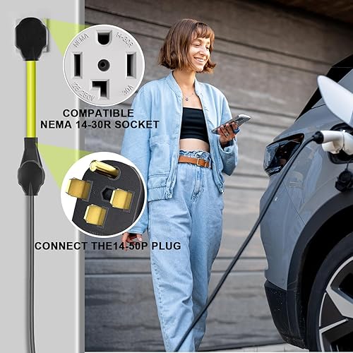 Miniatura 7 de Cable adaptador de cargador EV, adaptador NEMA 14-30P a 14-50R, enchufe de secadora de 30 amperios a hembra de 4 clavijas, compatible con EV para