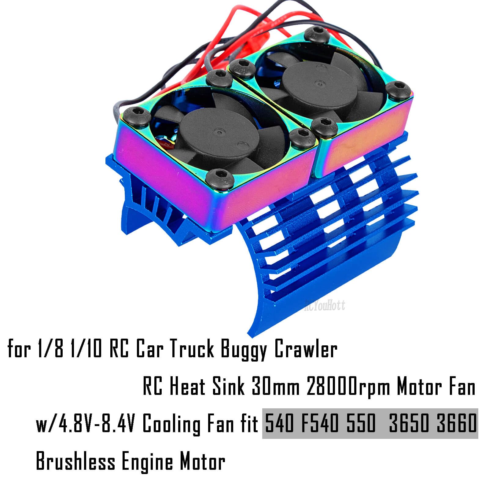 RCYouHott RC 30mm 28000rpm Twin Motor Fan with Metal Heatsink Brushless Motor Replacement Upgrades Part for 1/8 1/10 RC Car 540 550 F540 3650 3660 Motor.Motor Cooling Fans,Navy Blue(1PCS)