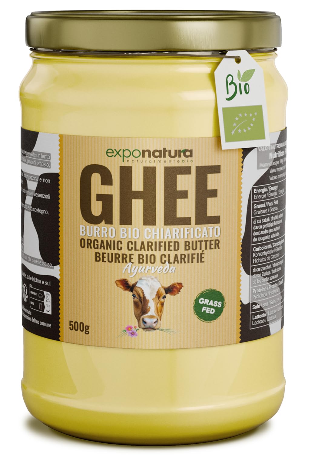 Exponatura Bio-Ghee - Geklärte Butter nach alter ayurvedischer Rezeptur - nur aus der Milch von Weidekühen - laktosefrei, extrem bekömmlich (500 g, Ghee)