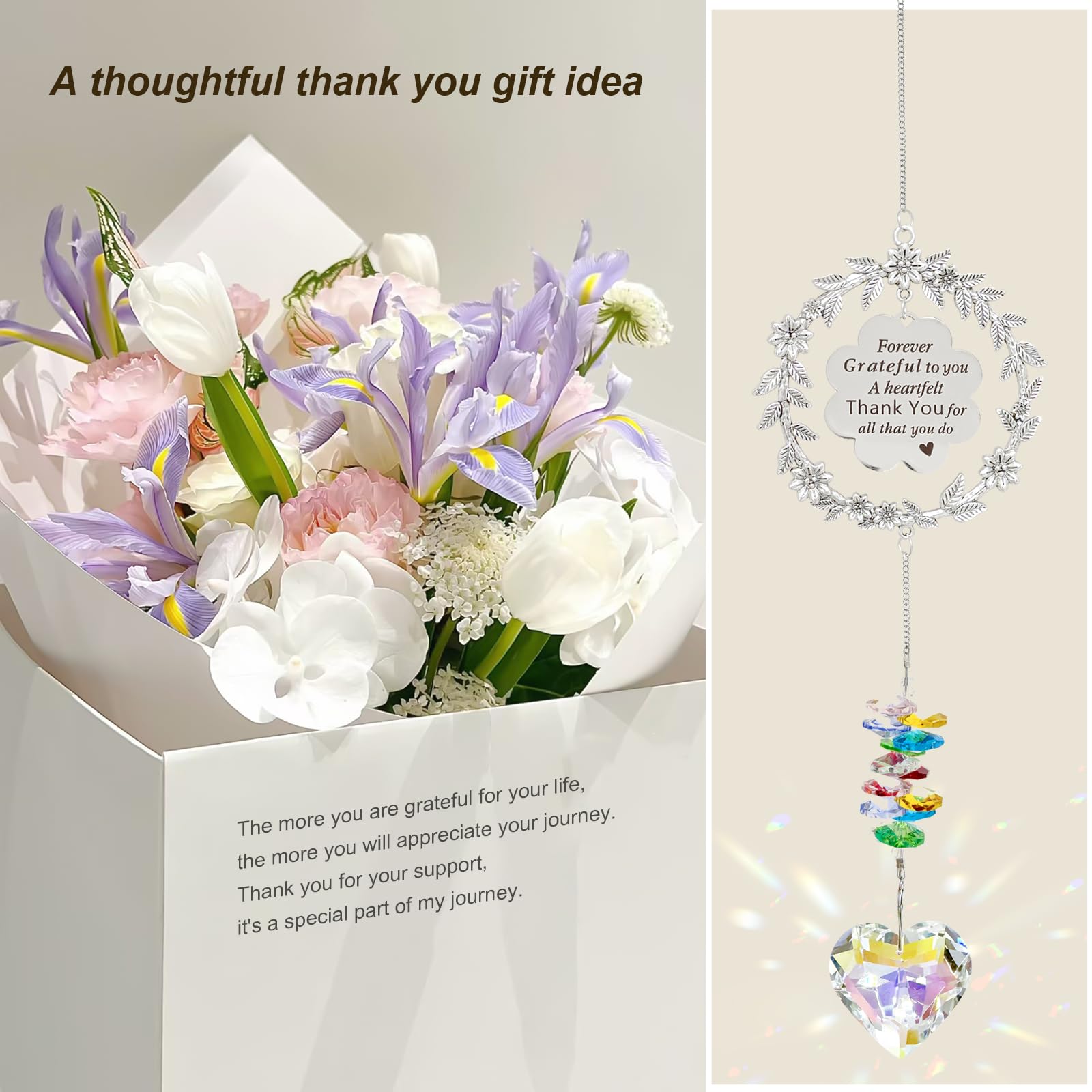 Shrebilo Thank You Gifts for Women Teacher, Crystal Suncatchers Indoor Window Hanging, Teacher Appreciation Gift, Sun Catcher Rainbow Maker, Heart