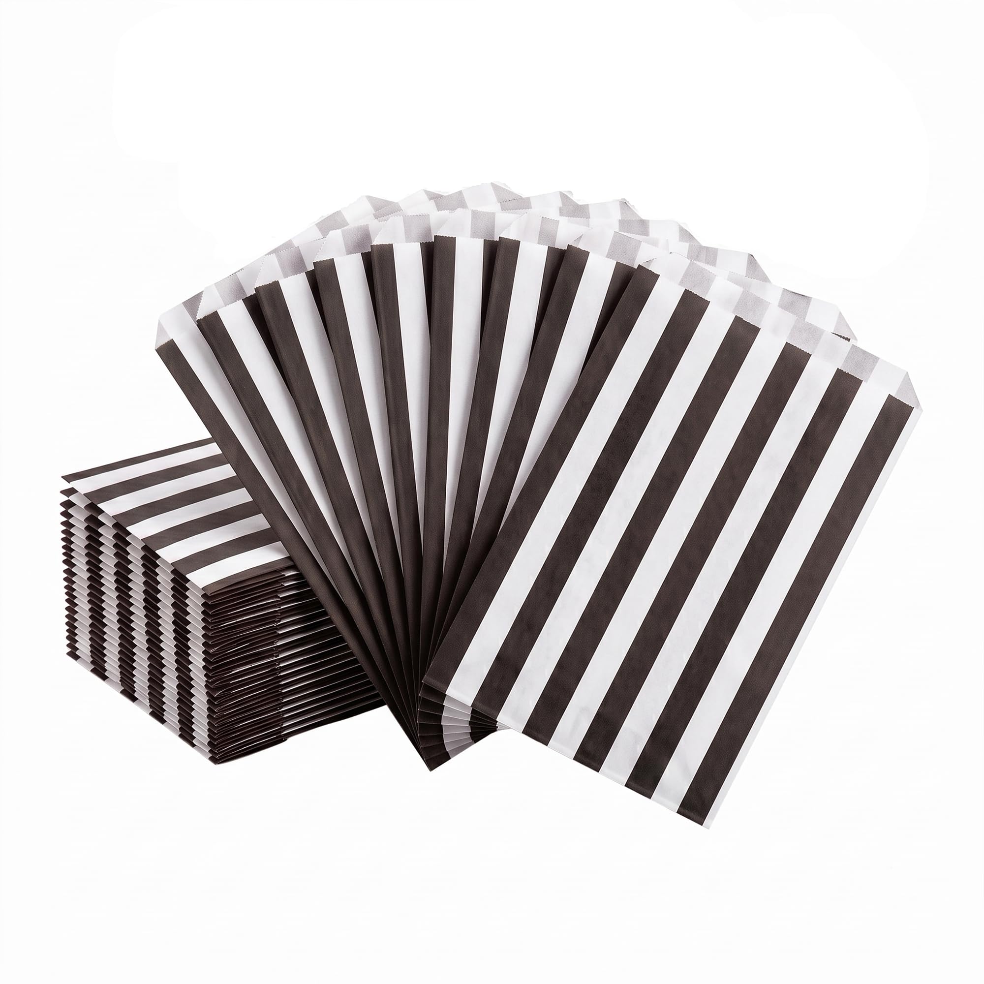 Venuscello® 100 x Black Striped Paper Candy Bags Sweet Treat Party Favour Bags 5" x 7" for Christmas Birthday Halloween Wedding Baby Shower Gifts