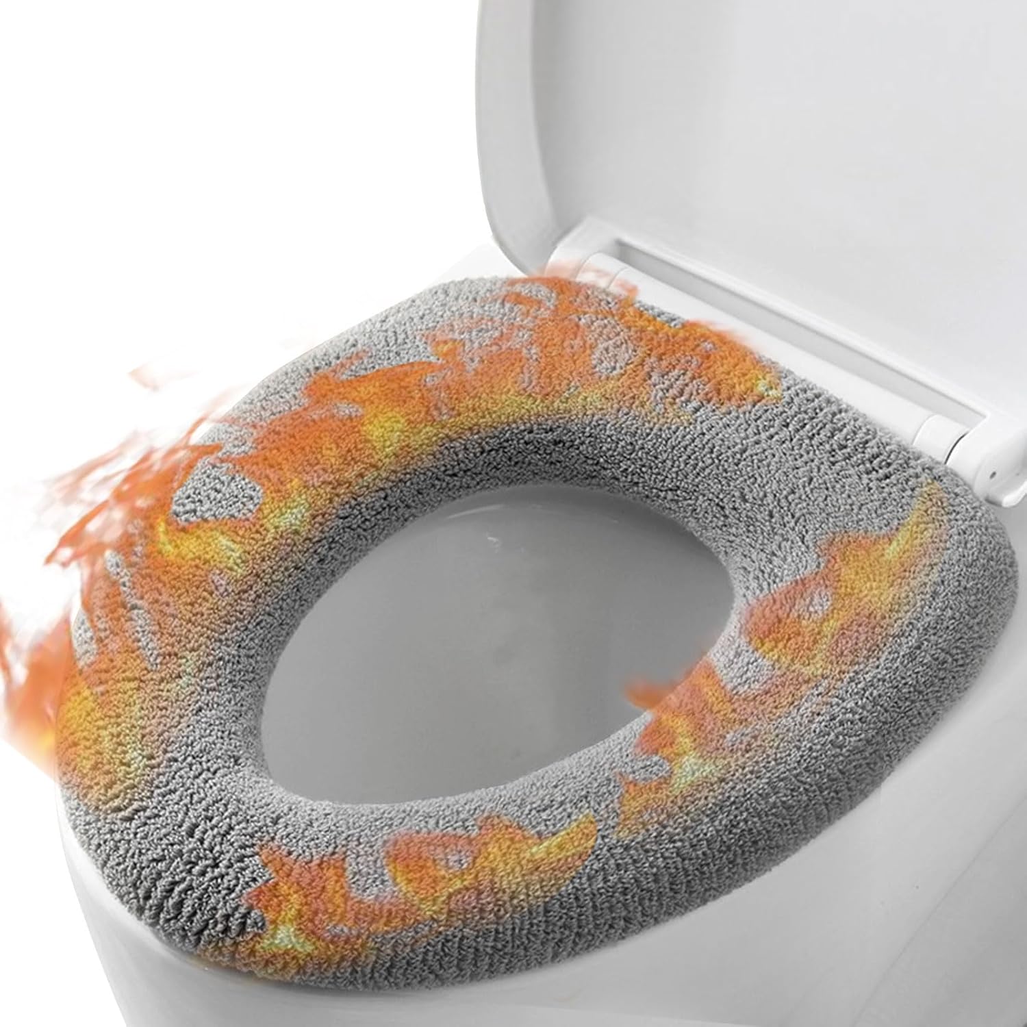 Soft Warm Cushioned Toilet Seat Cover Thicker Bathroom Toilet Seat Cover Pads Stretchable Washable Fiber Cloth Reusable Easy-Install Toilet Lid Seat Cover (gray)