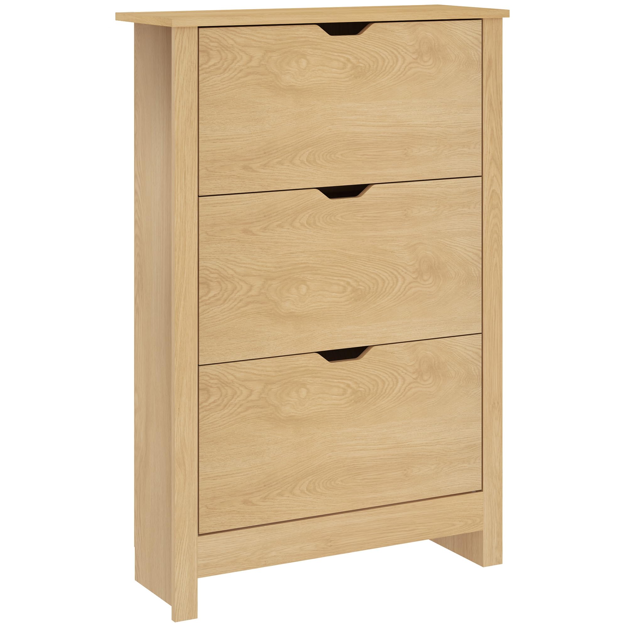 HOMCOM Narrow Shoe Cabinet, Space Saving Shoe Storage Cabinet with 3 Flip Drawers and Adjustable Shelves for 9-18 Pairs of Shoes for Hallways and Living Room, Natural Wood Finish