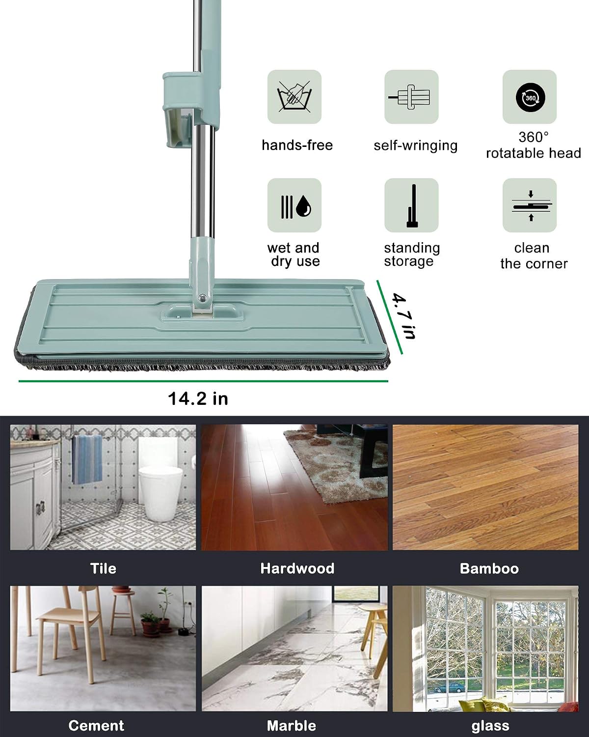Microfiber Mop for Floor Cleaning-AYOTEE Hand Free Self Wringing Cleaning Floor Mop with 3 Washable Mop Pads, Dust Mop with 30pcs Floor Cleaning Slice