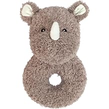 Baby Rhino Soft Rattle Toy, Plush Rhino Infant Shaker Rattle Easy-Grasp Stuffed Animal Toy, Gifts for Newborns Babies Toddlers Boys Girls, Brown, 6 Inches