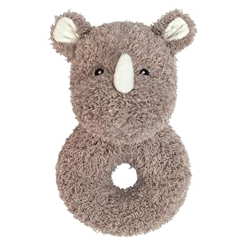 Baby Rhino Soft Rattle Toy, Plush Rhino Infant Shaker Rattle Easy-Grasp Stuffed Animal Toy, Gifts for Newborns Babies Toddlers Boys Girls, Brown, 6 Inches