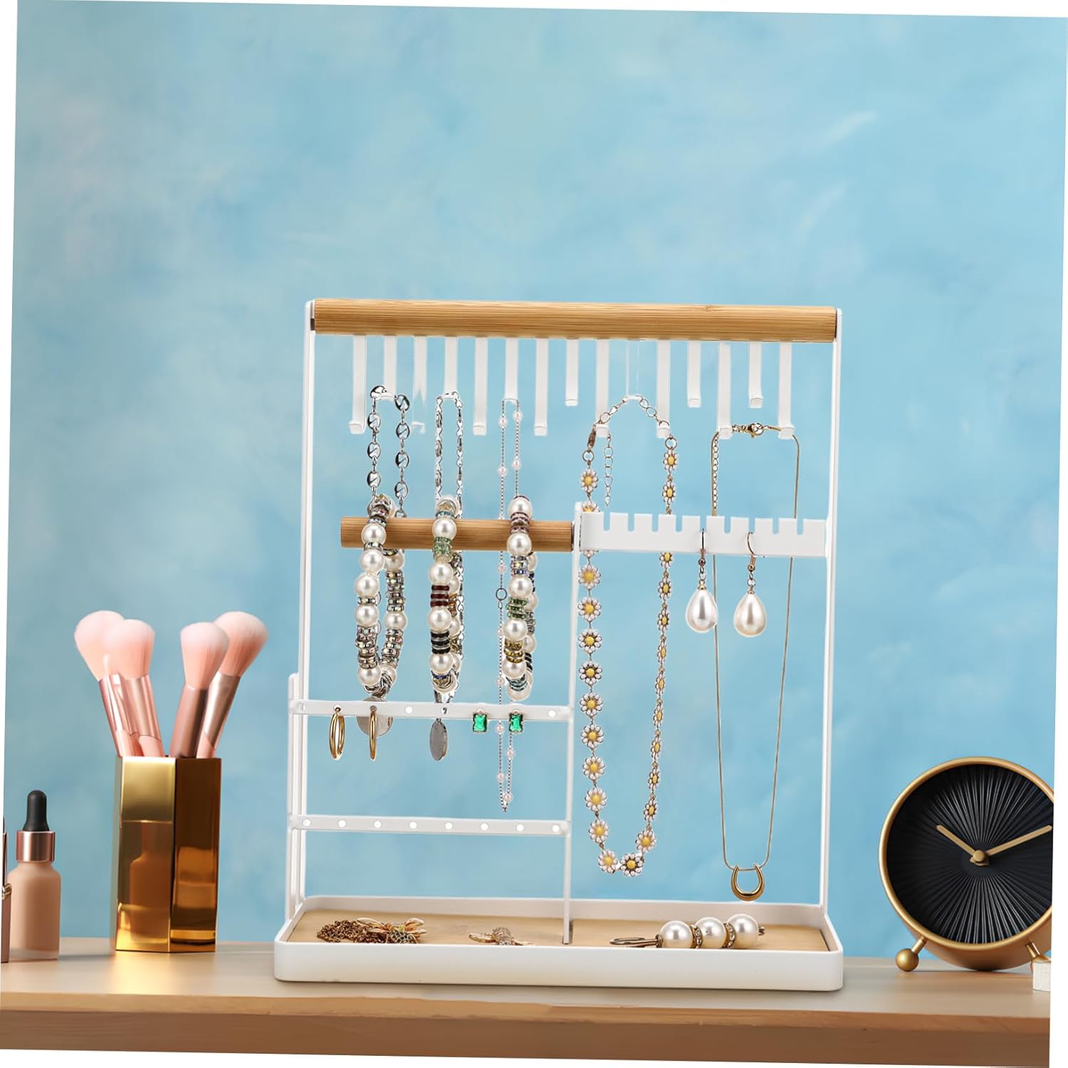 Jewelry Stand Organizer Elegant Metal Necklace and Earring Holder for Bracelets Rings and Necklaces Strong Construction with Ample Capacity for Stylish Home Decor