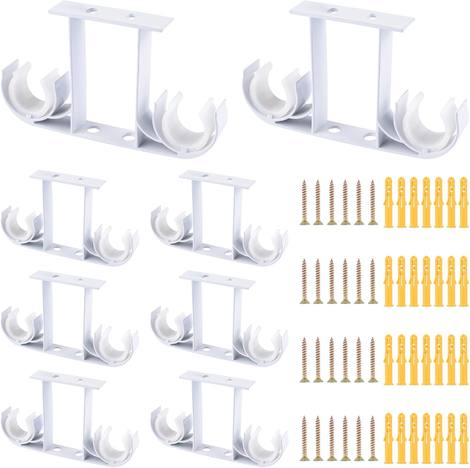 Curtain Rod Brackets, 8Pcs Aluminum Alloy Ceiling-Mount Brackets Double Curtain Holders Window Drapery Rod Hanging Supports for 28mm Pole (Pure White)