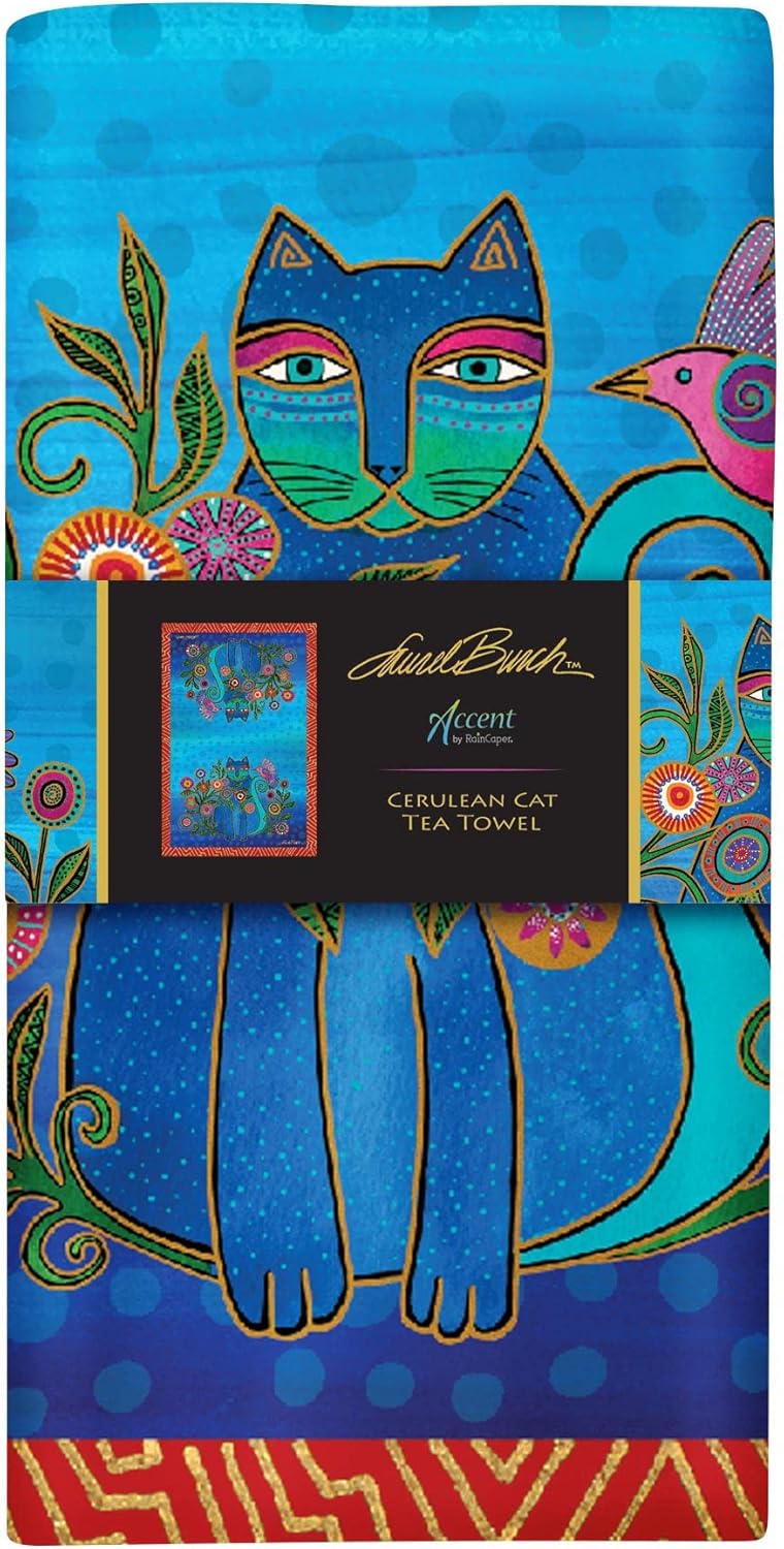 RainCaper Laurel Burch Cerulean Cats 100% Cotton Super Soft Absorbent Dish Towels, 18 x 28 Inches, 1 CT - Image 4