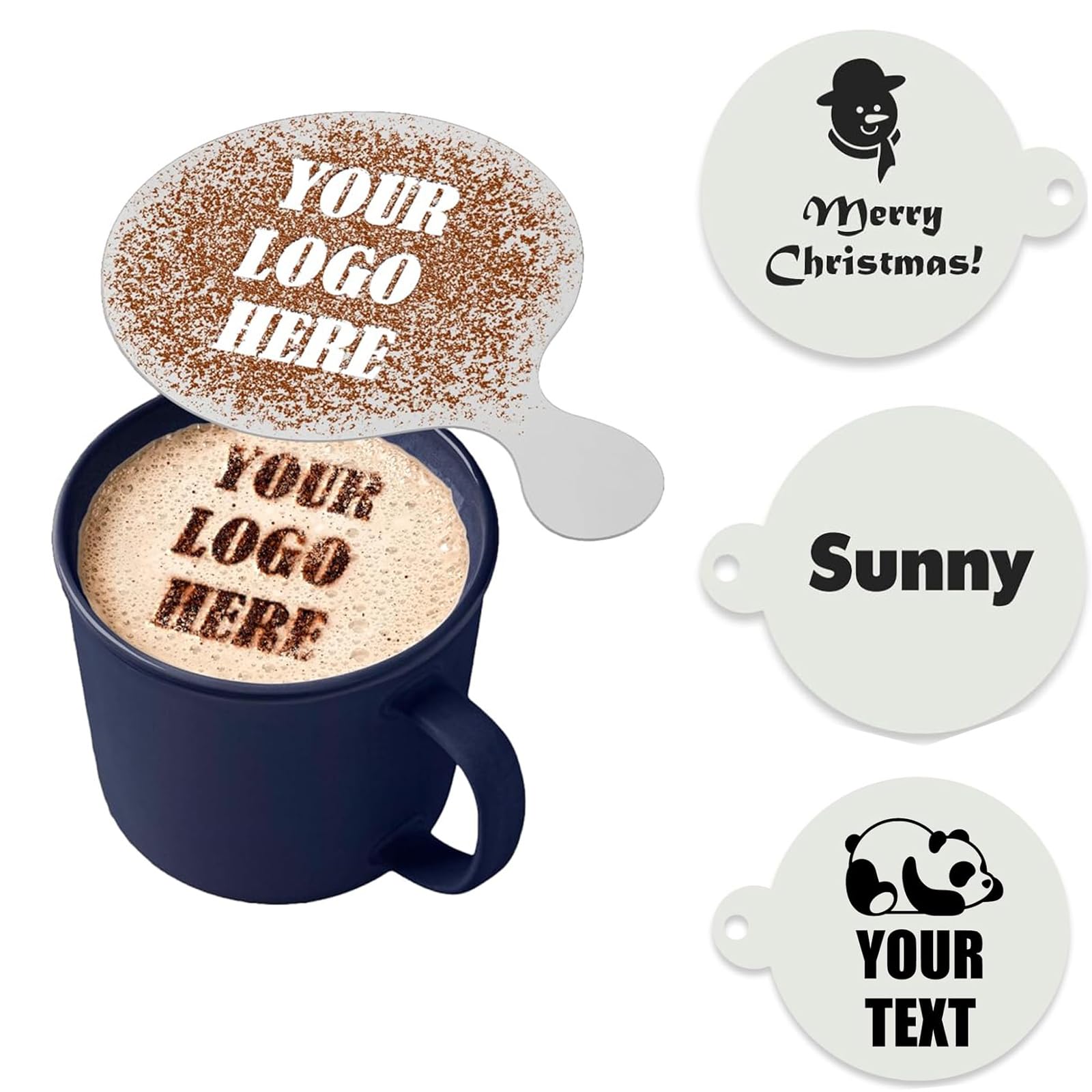 Pack of 10 Personalised Coffee Stencils, Coffee Decoration Stencil, Custom-Made Logo Text "Know" Cake Stencil Cappuccino Slogan Latte Art