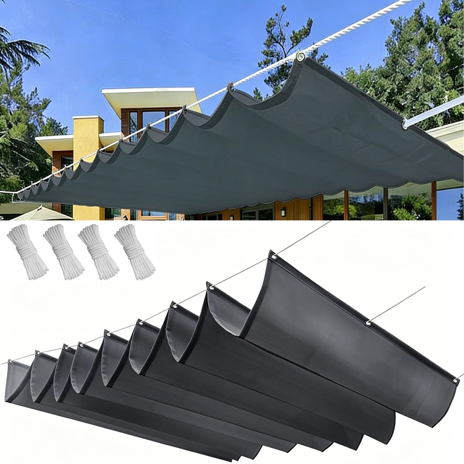 Einziehbares Welle Sonnensegel 135 x 325 cm mit Wasserdichtem & Uv-Beständigem Segeltuch, Reißfeste Schattenabdeckung Verstellbare Pergola Markise für Outdoor Balkon, Dunkelgrau