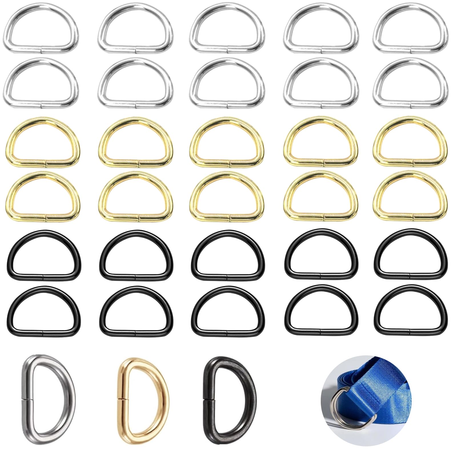 HIQU and HIST 30 Stück Karabiner D-Ringe aus Metall, 25 mm Halbringe D Ringe Schnalle aus vernickeltem Stahl, Mehrzweck-D-Ring Klein für Taschen Gürtelschnallen Rucksack