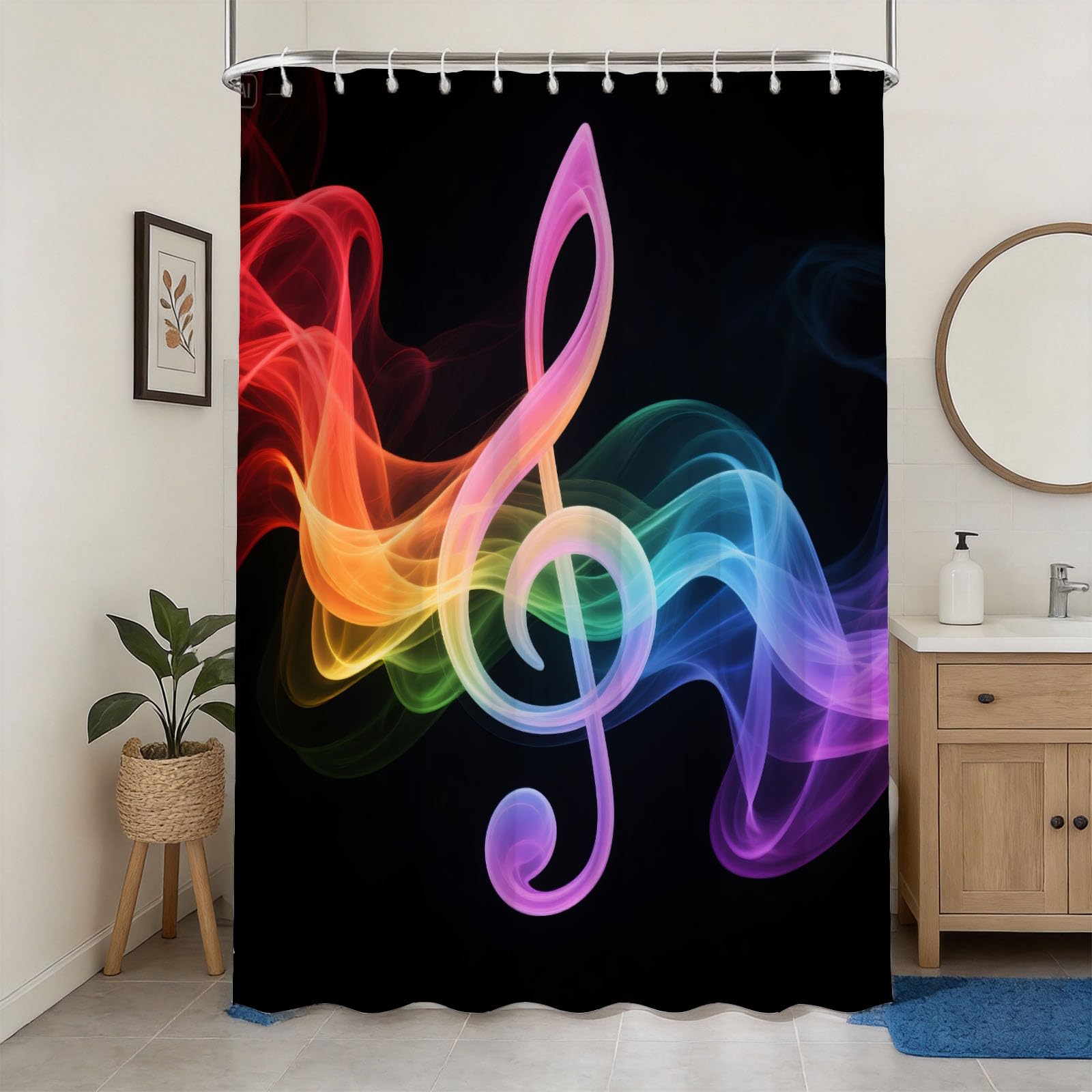 Hongduo 3D Treble Clef Shower Curtain for Stalls Bathtubs Music Bathroom Decor Shower Curtain Set Polyester Fabric Waterproof 180x200cm/71X79 Inch with Hooks